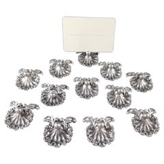 12 Place Cards Holders In Solid Silver Shell