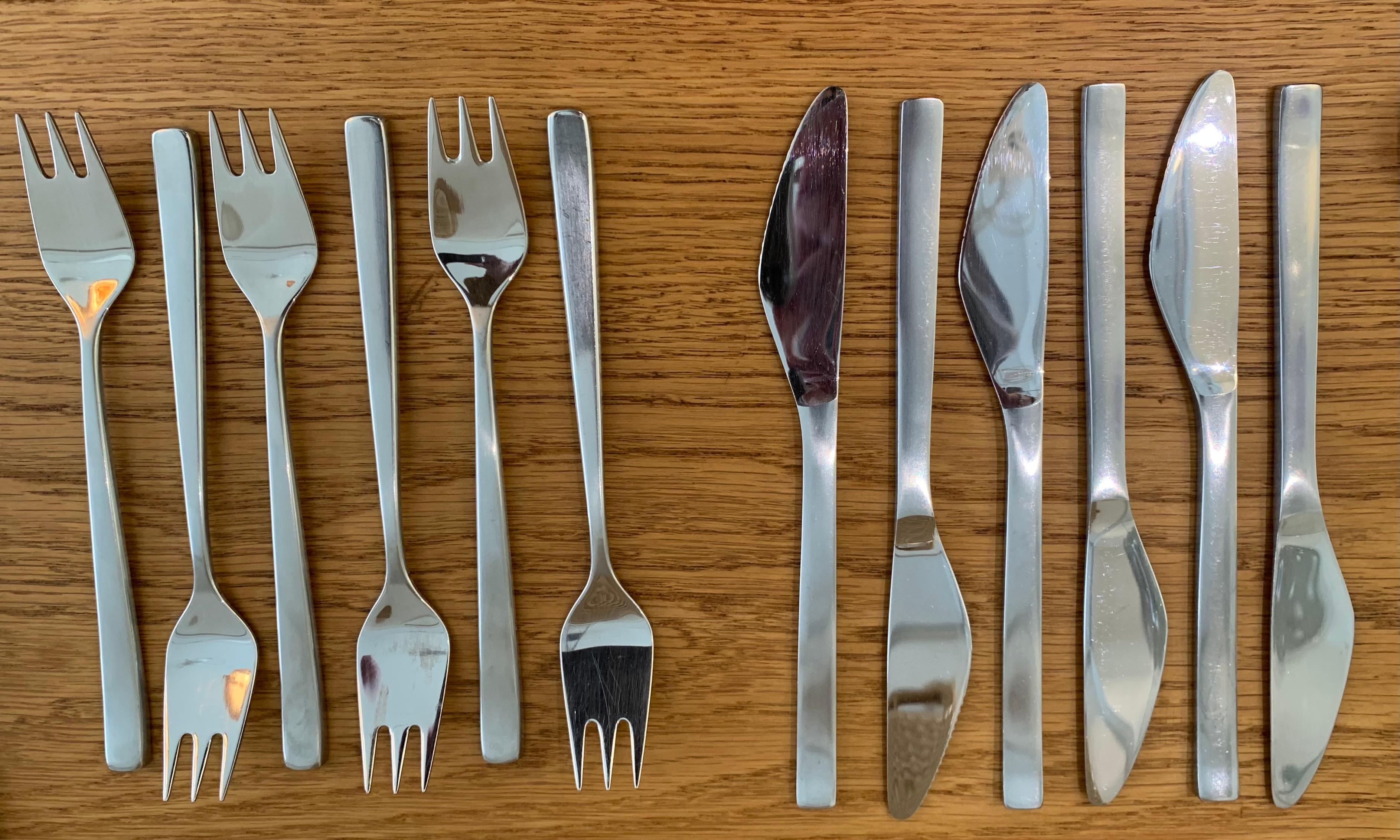 Mid-20th Century 12 place settings 'Fuga' Scandinavian Modern Flatware by Tias Eckhoff, 1962  For Sale
