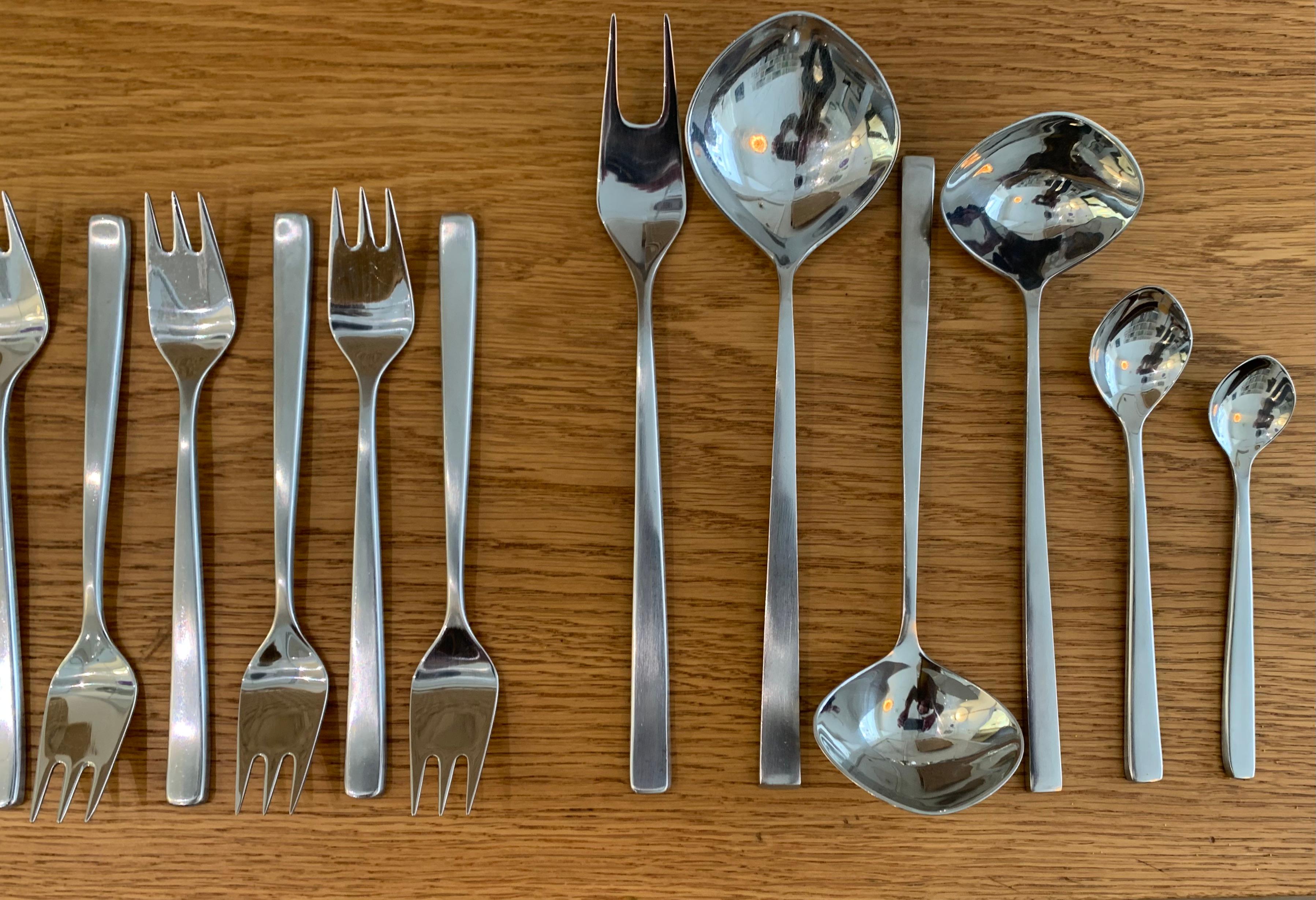 Stainless Steel 12 place settings 'Fuga' Scandinavian Modern Flatware by Tias Eckhoff, 1962  For Sale
