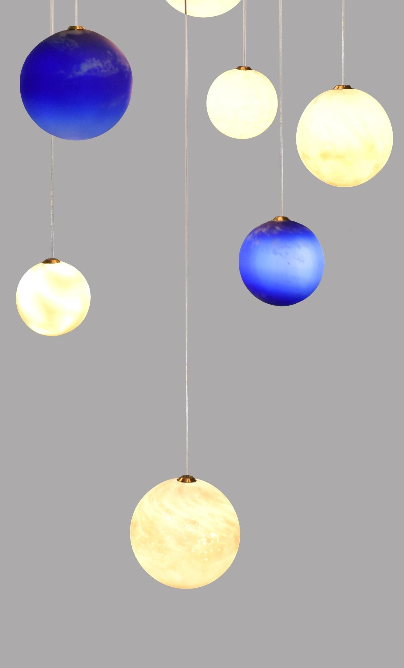 Painted 12 Planets And Ciels Chandelier by Ludovic Clément D’armont For Sale