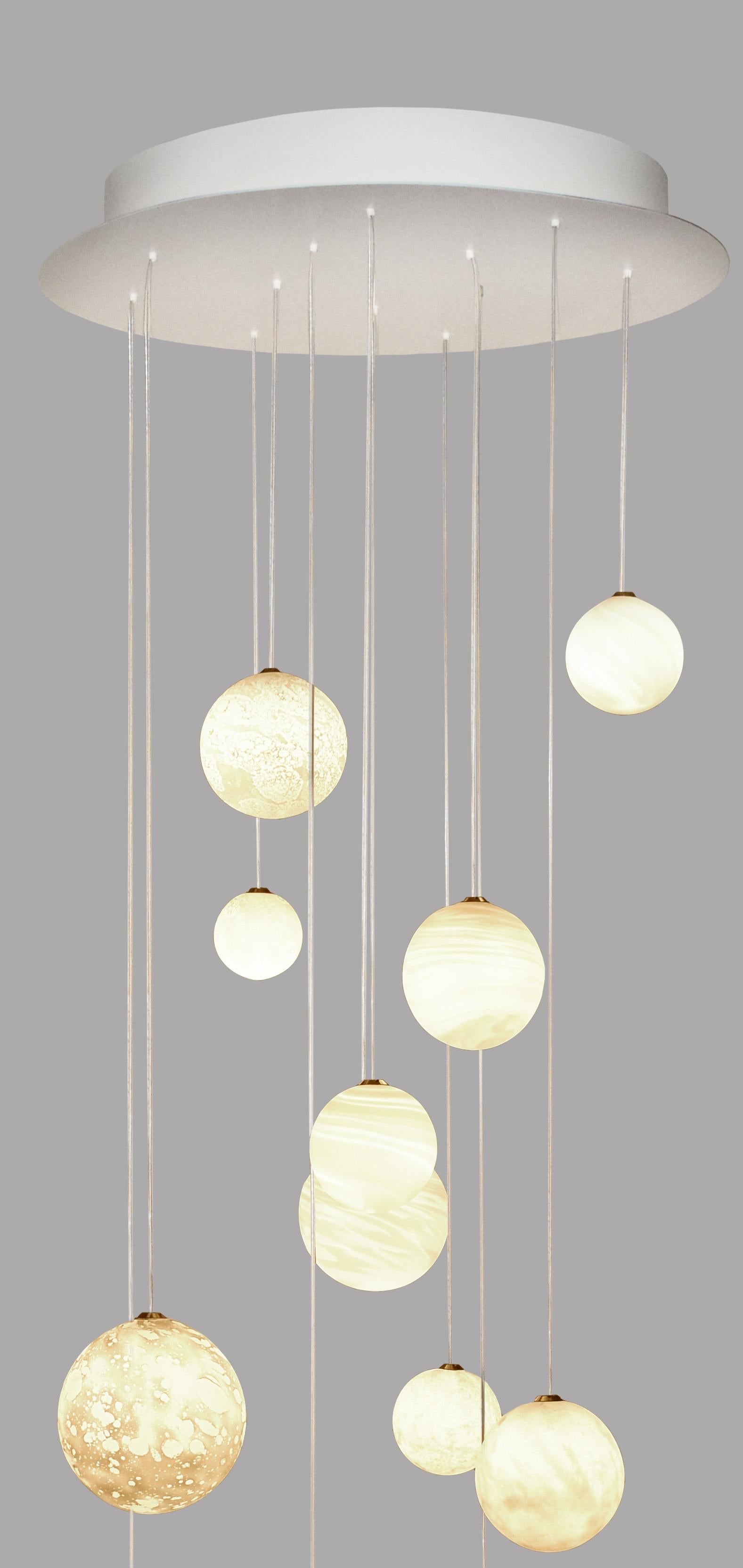 Painted 12 Planets Chandelier by Ludovic Clément D’armont For Sale
