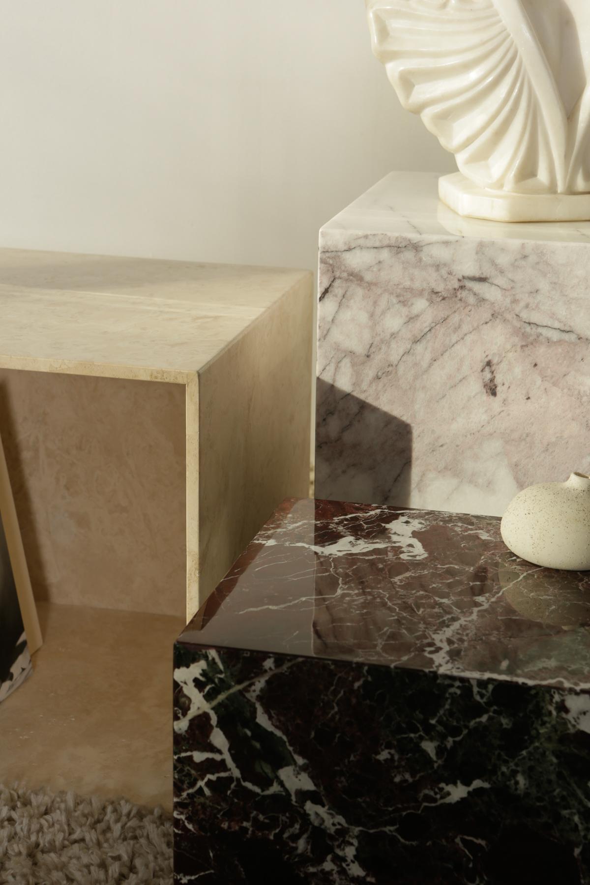 Plinth Table Cubic in Rosa Levanto Marble 5
