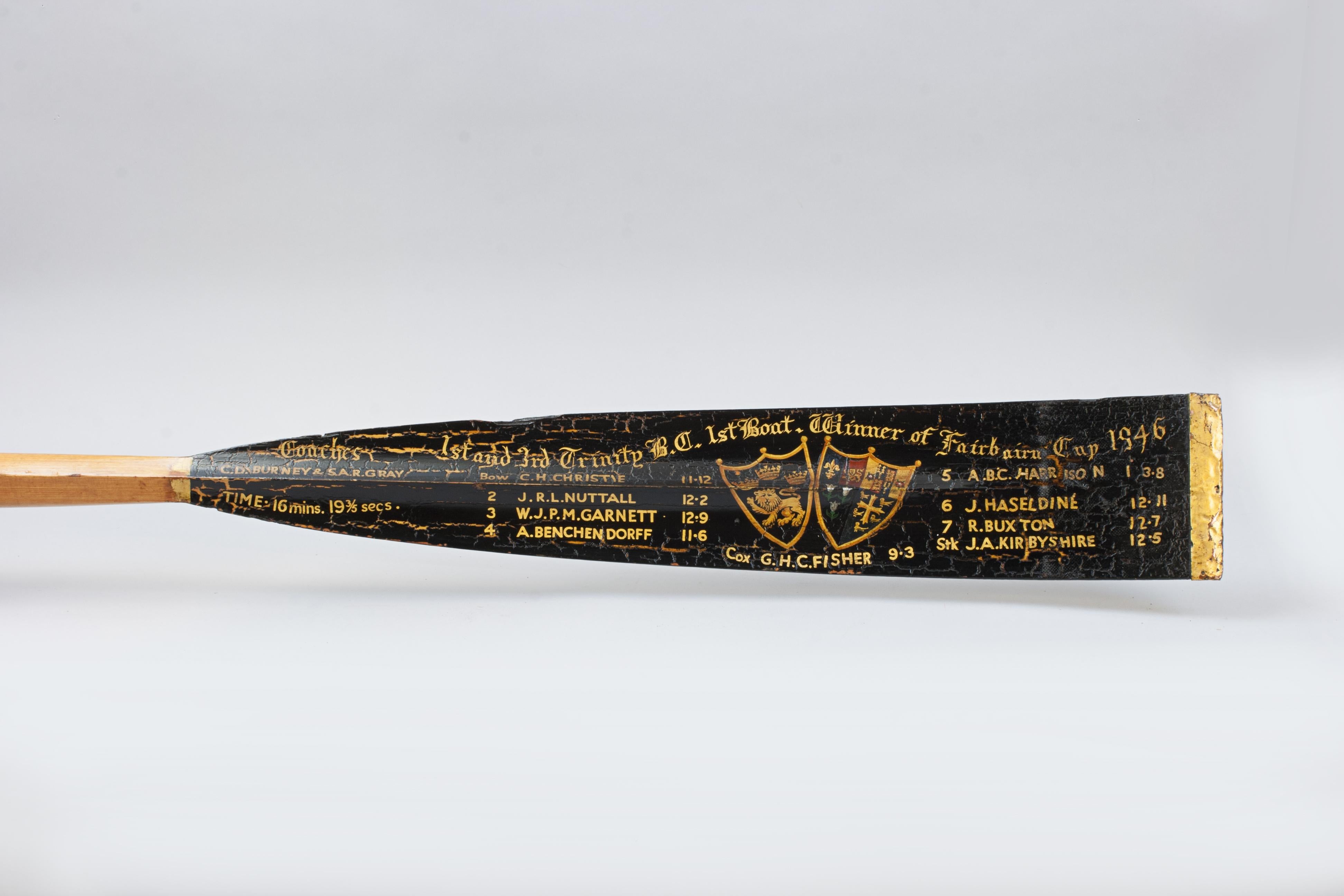 12' Presentation Rowing Oar Trophy, Cambridge University 1st & 3rd Trinity Boat For Sale 10