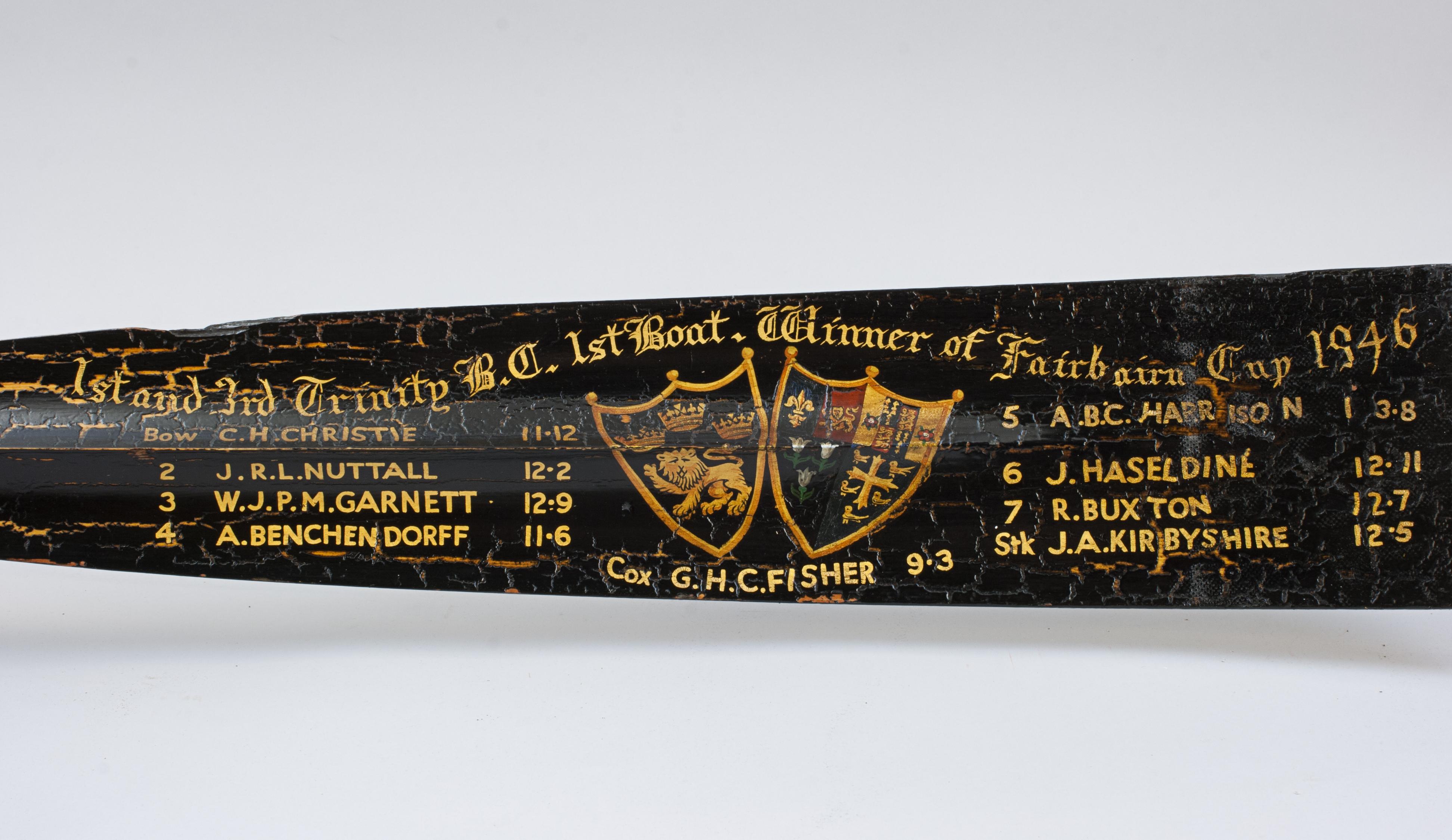 Sporting Art 12' Presentation Rowing Oar Trophy, Cambridge University 1st & 3rd Trinity Boat For Sale