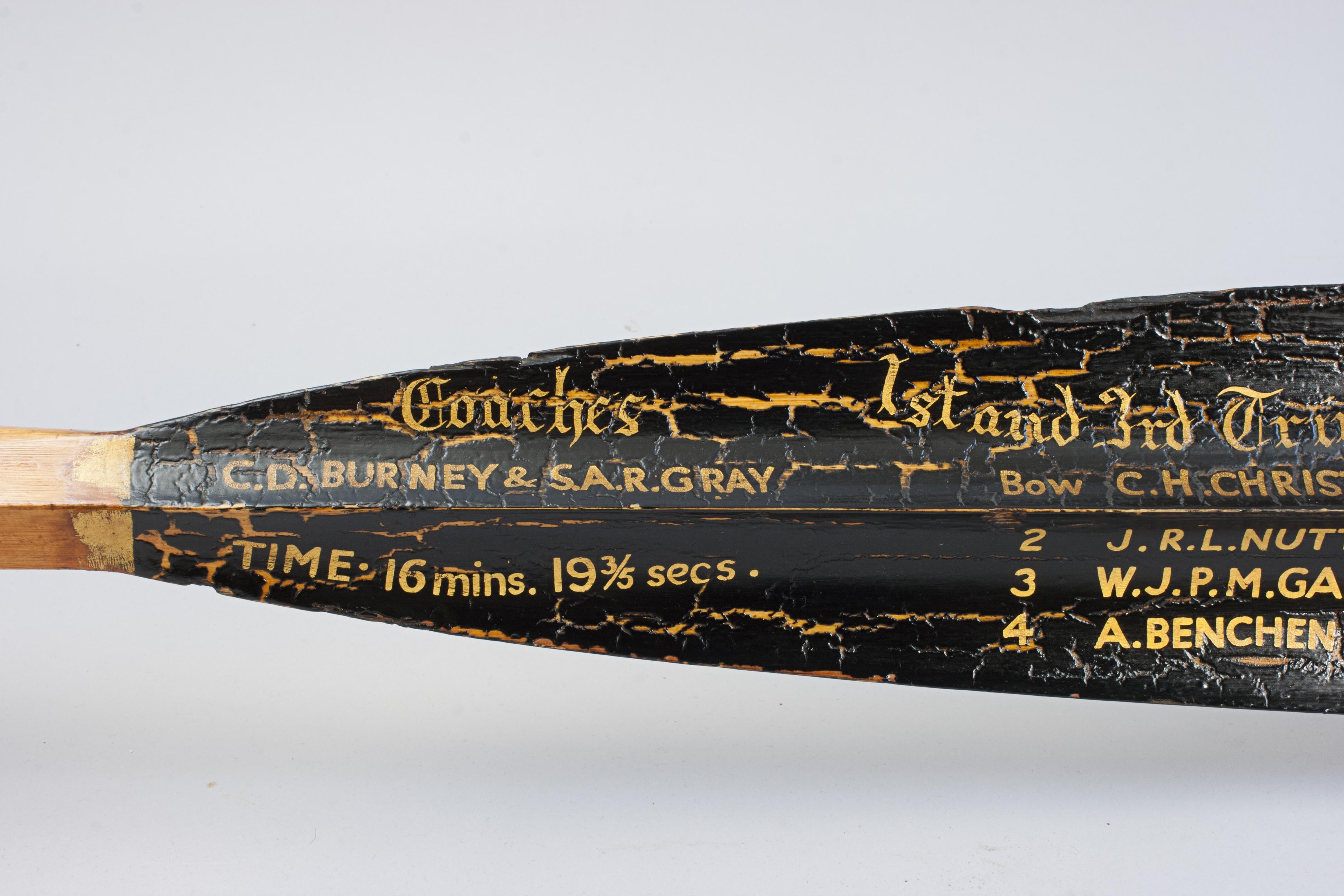 British 12' Presentation Rowing Oar Trophy, Cambridge University 1st & 3rd Trinity Boat For Sale