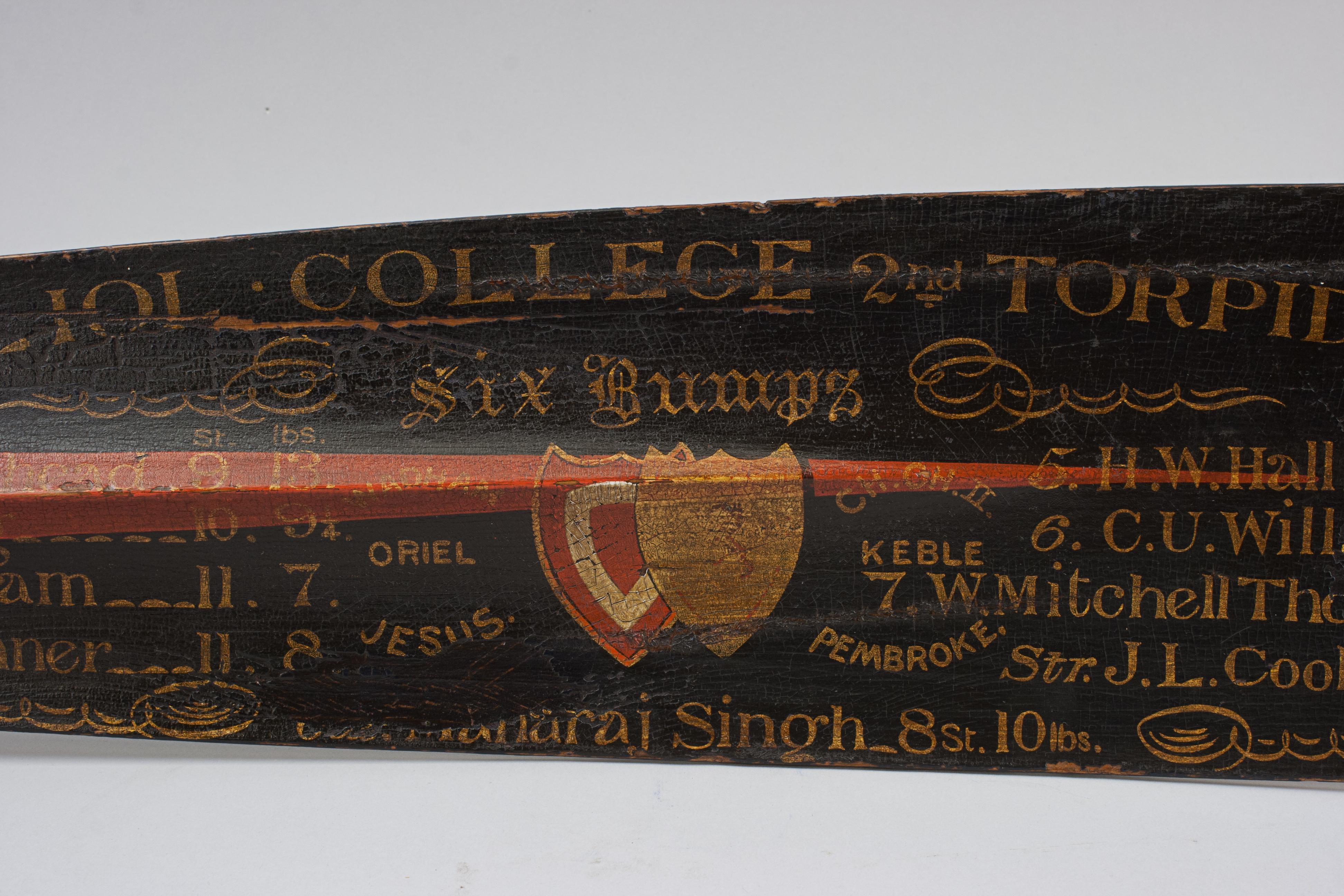 British 12' Presentation Rowing Oar Trophy, Oxford University, 1897 Balliol For Sale