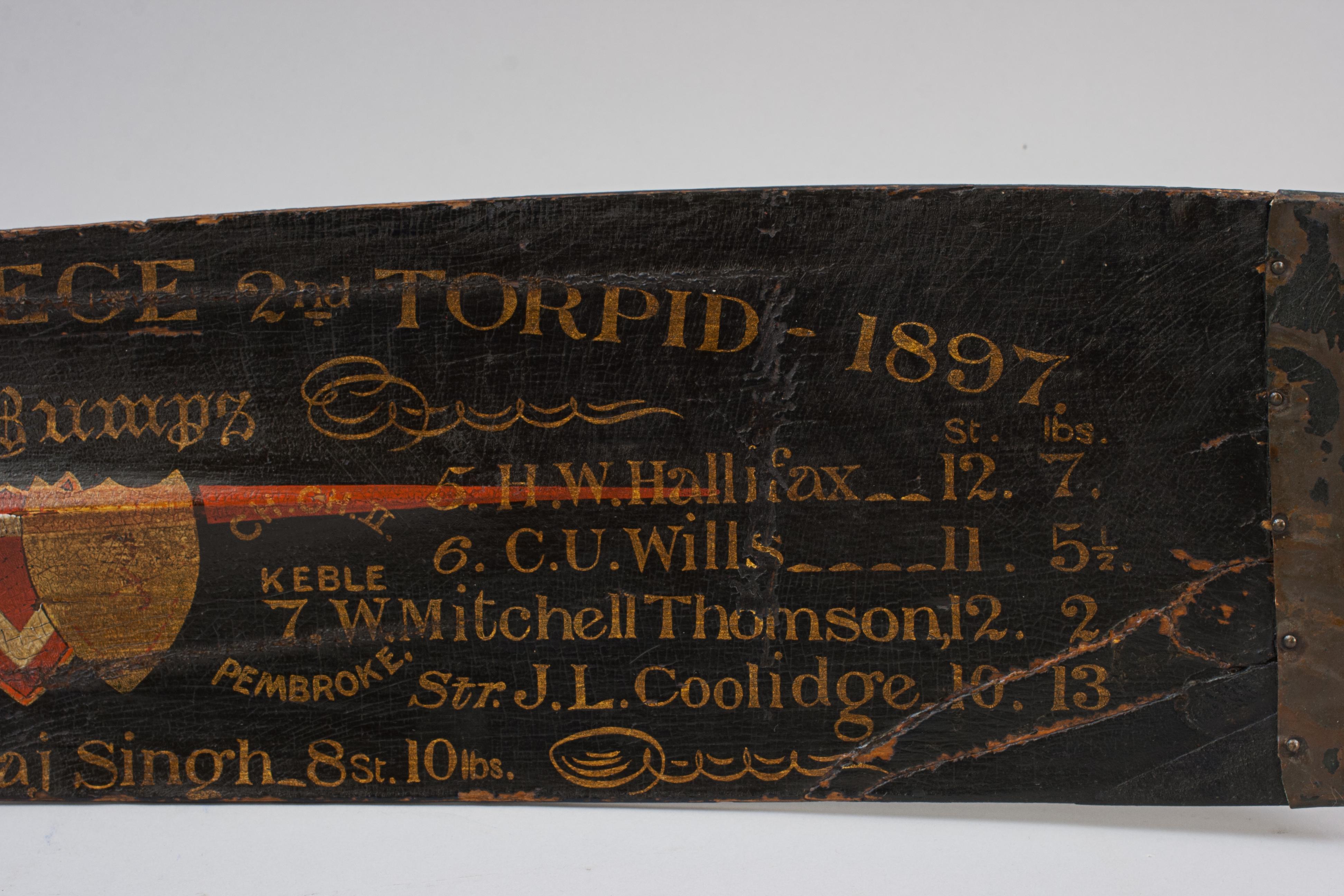 19th Century 12' Presentation Rowing Oar Trophy, Oxford University, 1897 Balliol For Sale