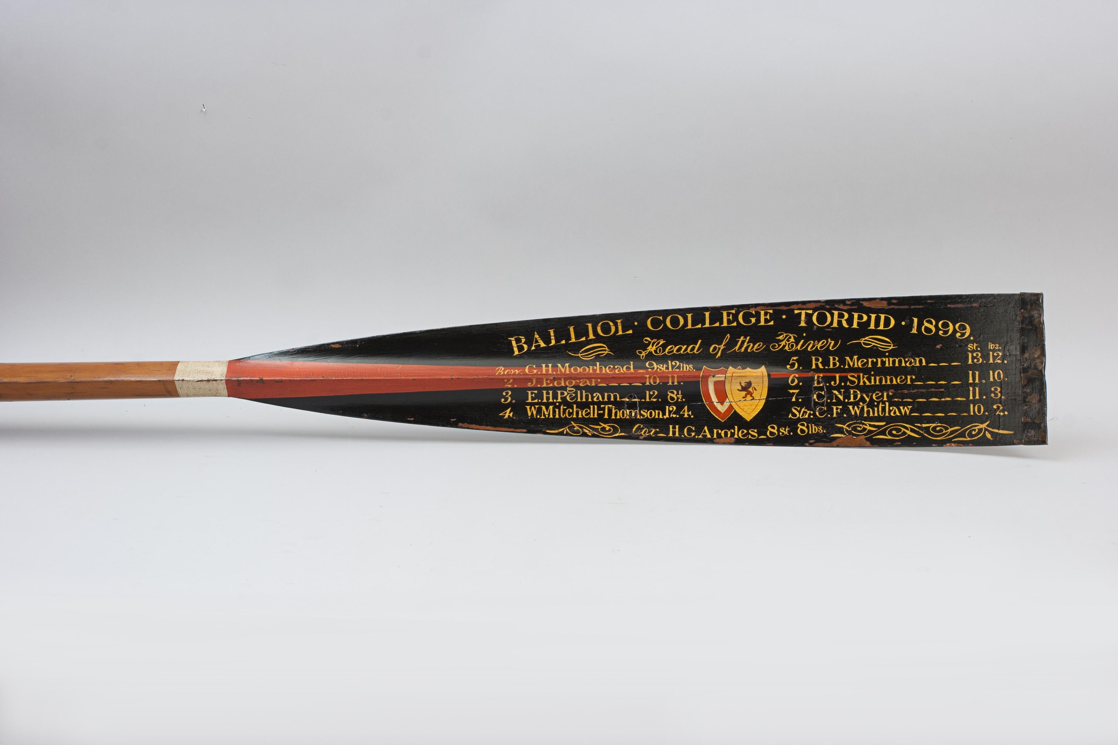 12' Presentation Rowing Oar Trophy, Oxford University, 1899 Balliol College For Sale 10