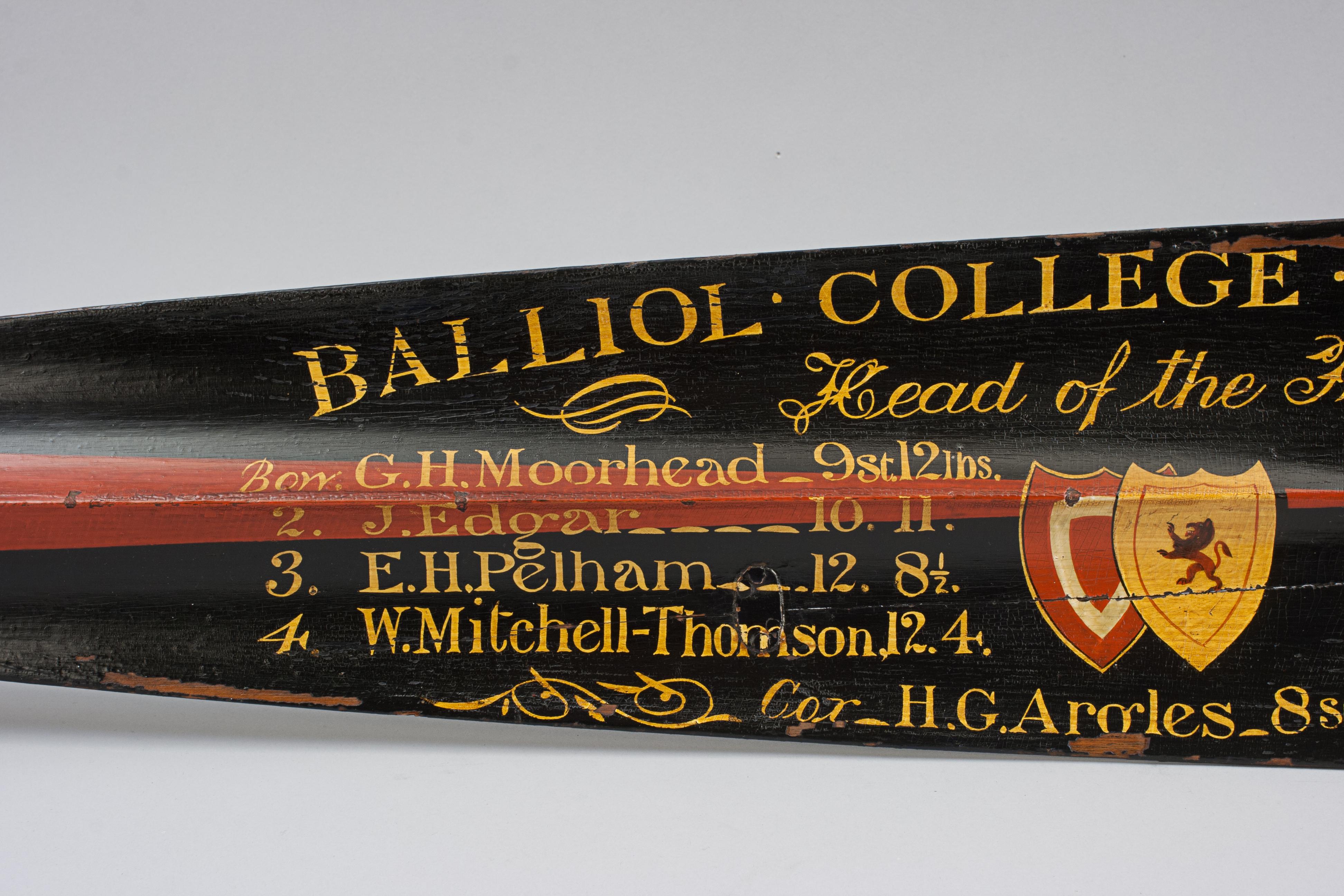 19th Century 12' Presentation Rowing Oar Trophy, Oxford University, 1899 Balliol College For Sale
