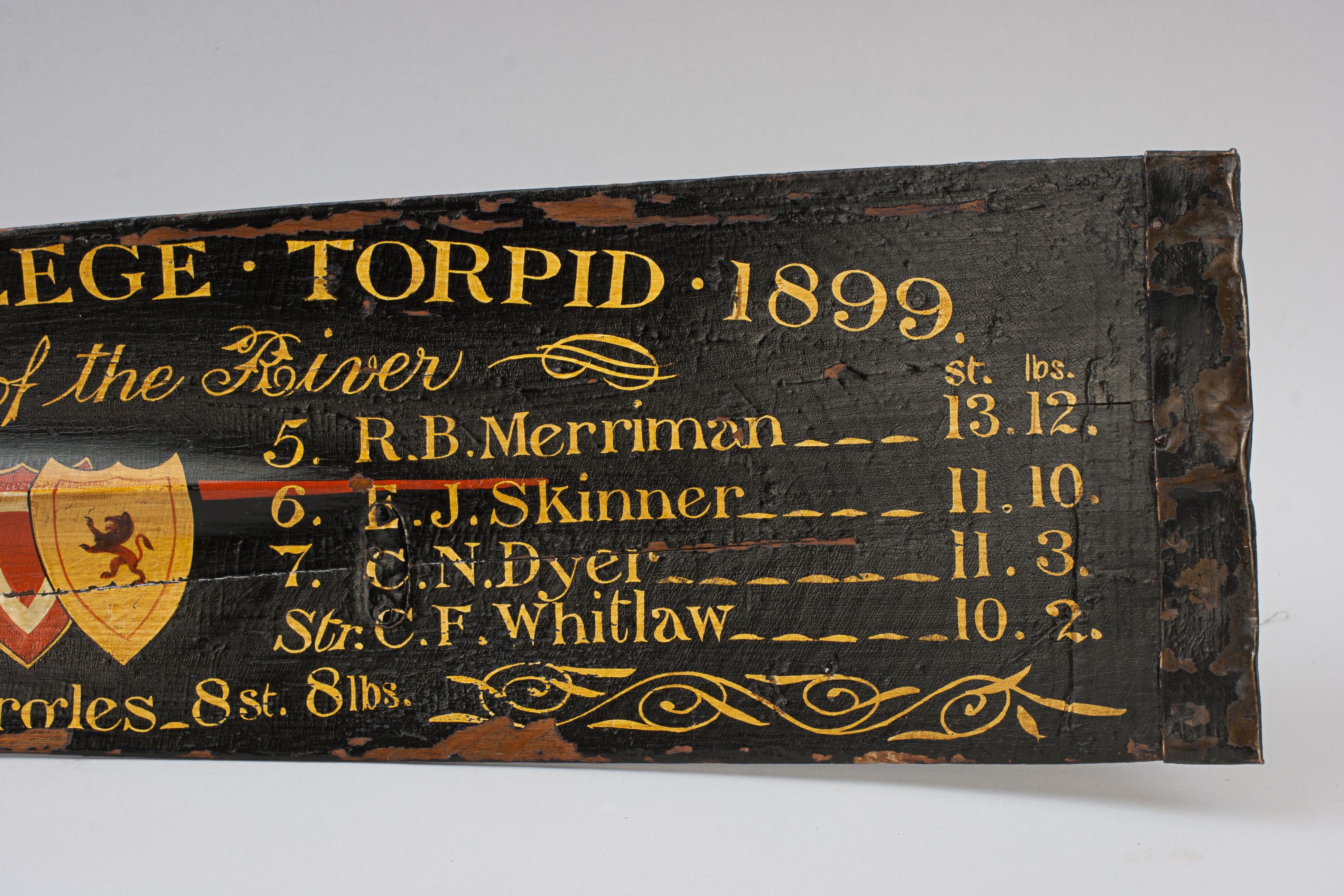 Pine 12' Presentation Rowing Oar Trophy, Oxford University, 1899 Balliol College For Sale