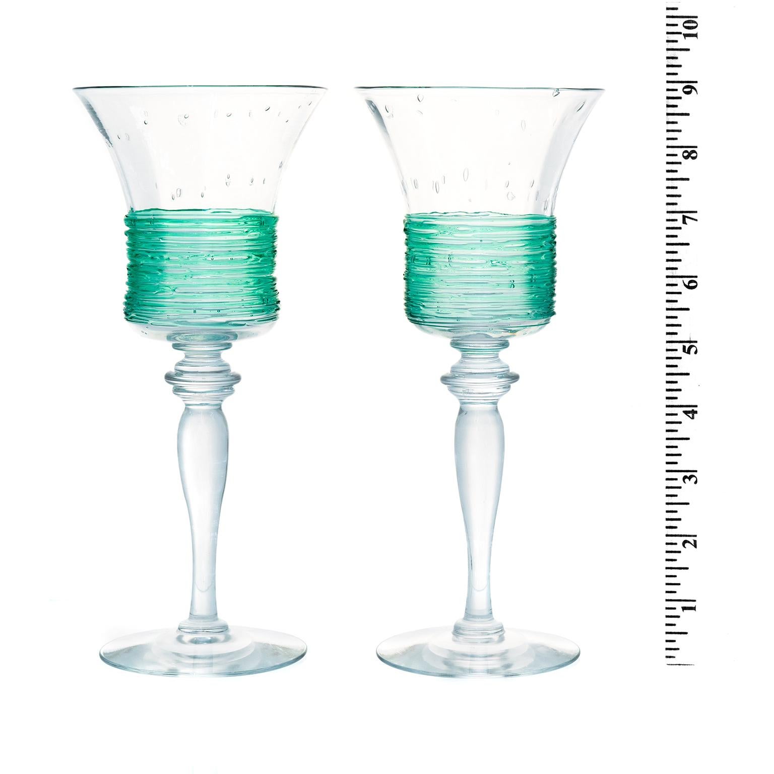 12 Rare Fry Glass Green Thread Water Goblets In Excellent Condition For Sale In Litchfield, CT