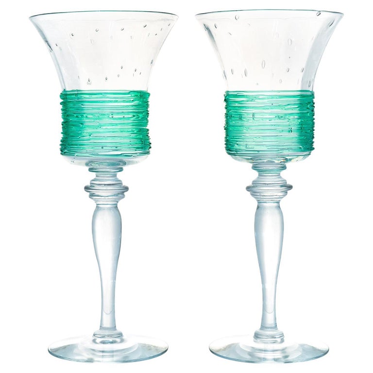 Vintage Green Glass Wine Glasses Set of 8 at 1stDibs