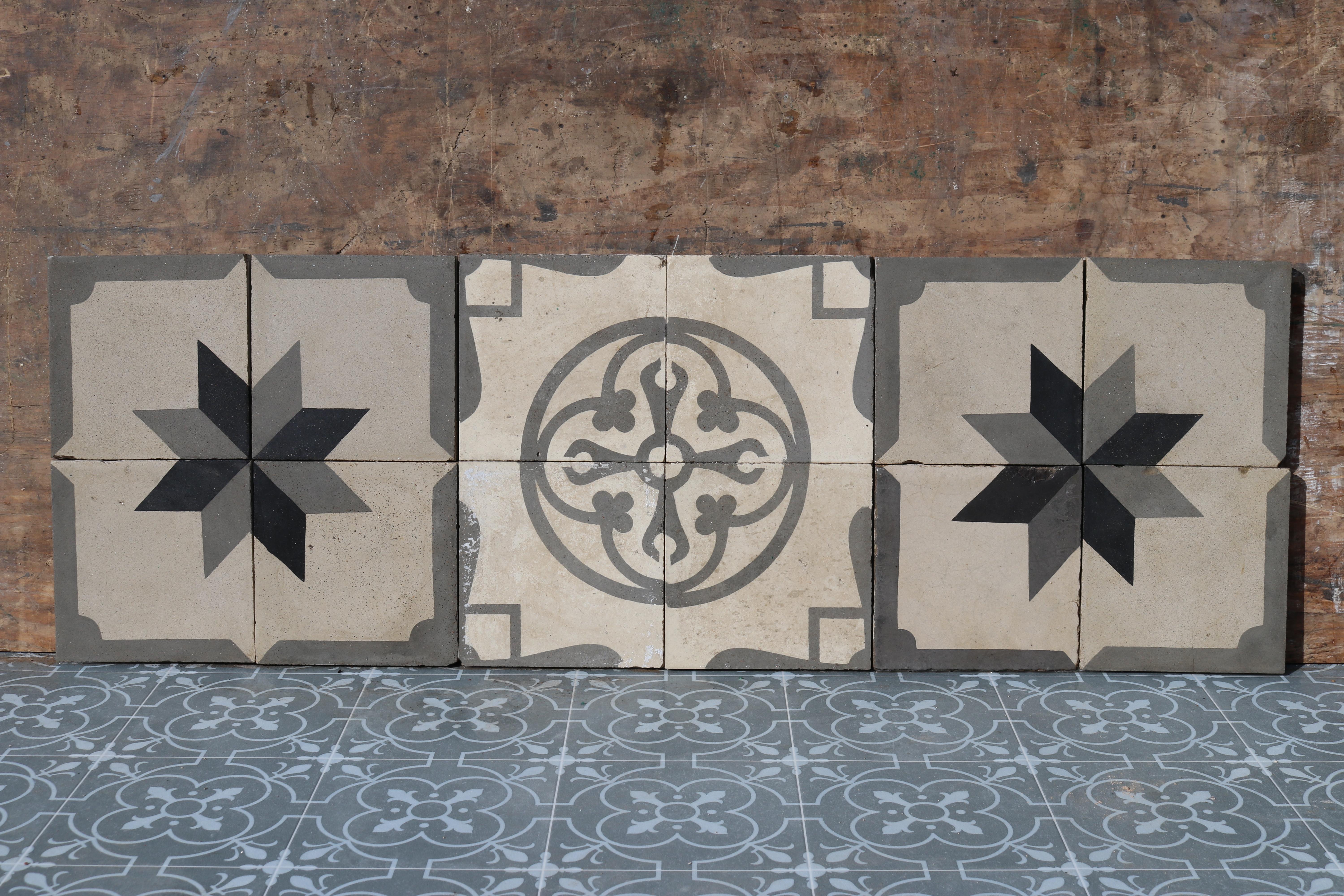 20th Century 12 Reclaimed Patterned Encaustic Tiles For Sale