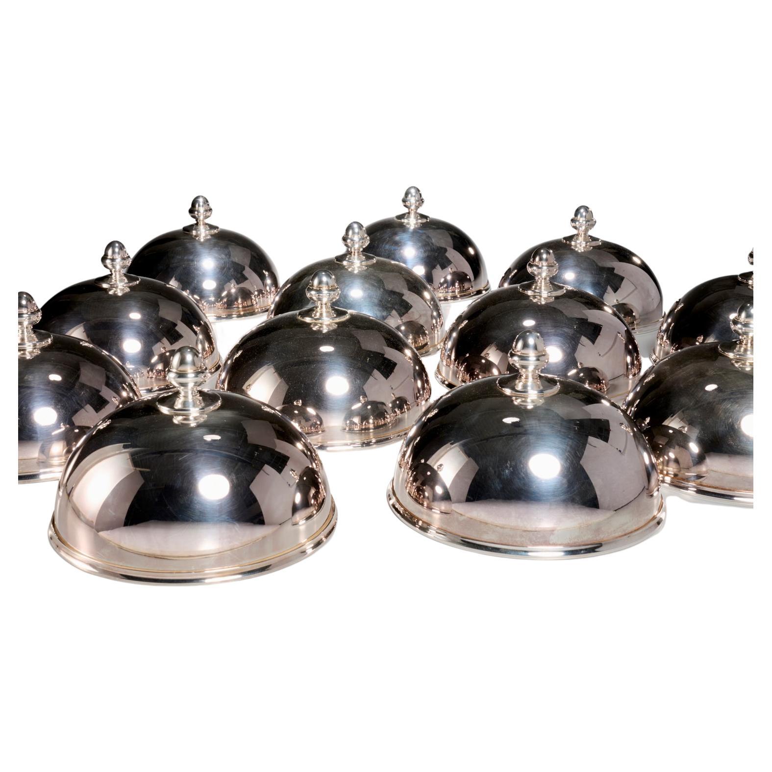 12 "Rencontre" Silver-Plated Domed Plate Covers W. Acorn Handles by Ercuis Paris For Sale