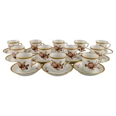 Vintage 12 Royal Copenhagen Brown Rose Mocha / Coffee Cups with Saucers