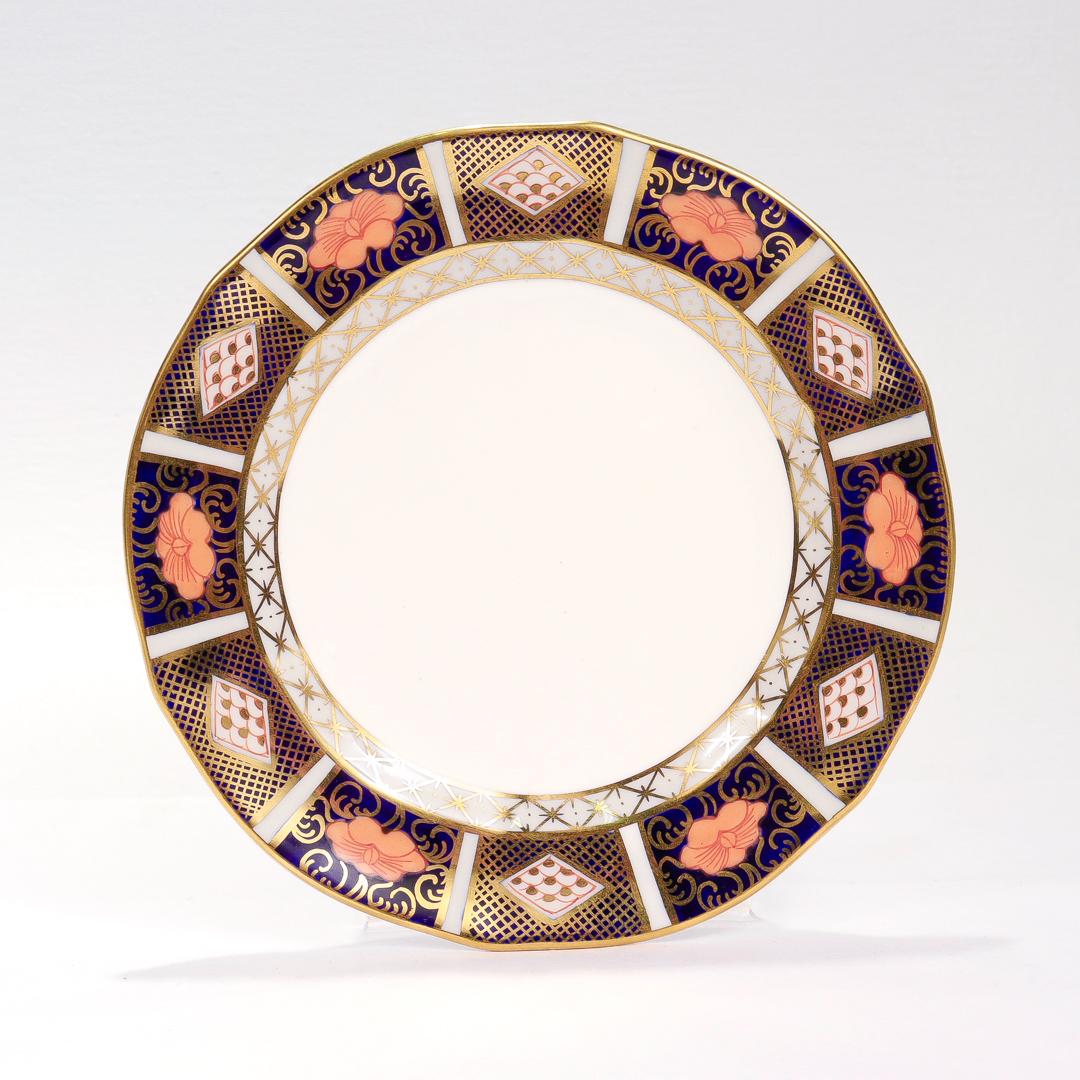 Gilt 12 Royal Crown Derby Porcelain Border Imari Pattern 8450 Bread & Butter Plates For Sale