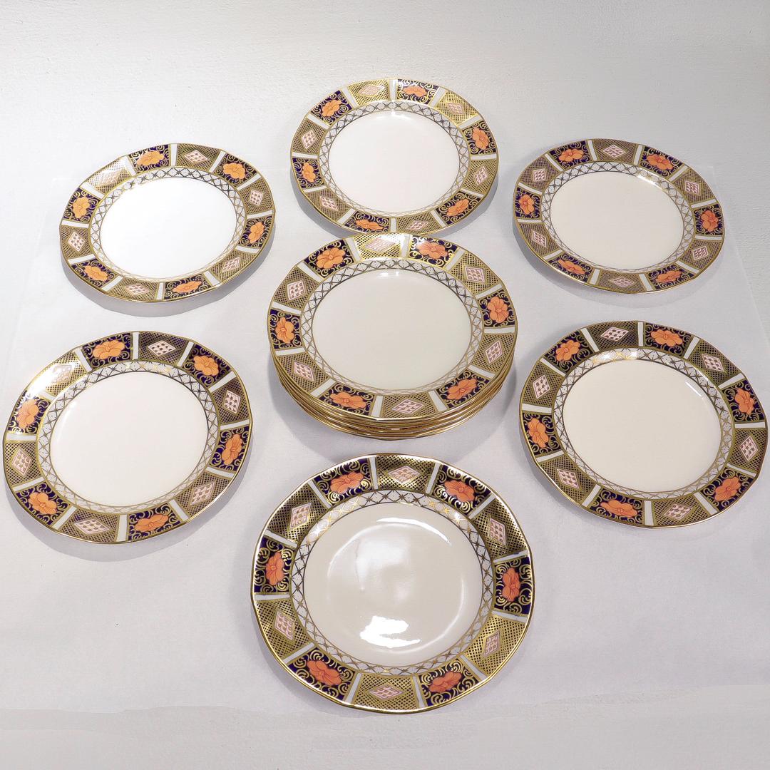 12 Royal Crown Derby Porcelain Border Imari Pattern 8450 Brot & Butter Teller im Angebot 1