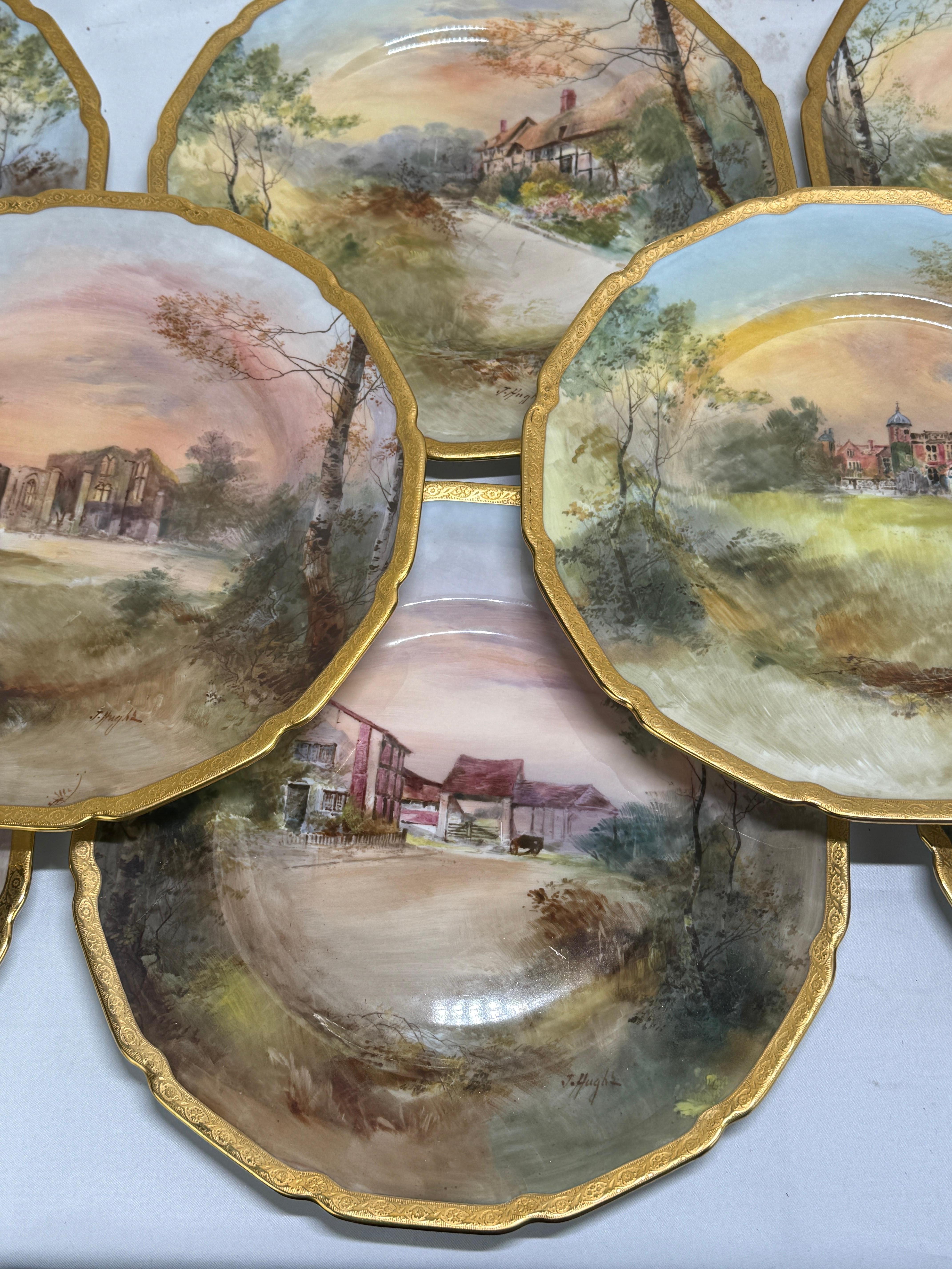 12 Royal Doulton “Shakespeare’s Country” Cabinet Plates by J. Hughs C. 1902-22 In Good Condition For Sale In Atlanta, GA