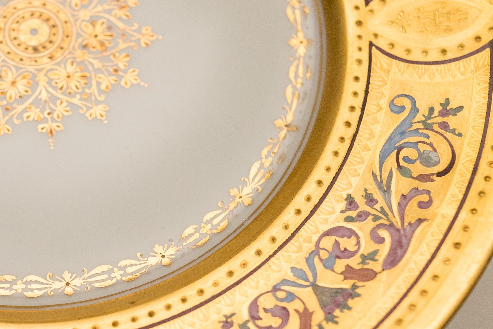 12 Royal Vienna Antique Gilt and Elaborate Enamel Dessert Plates, Circa