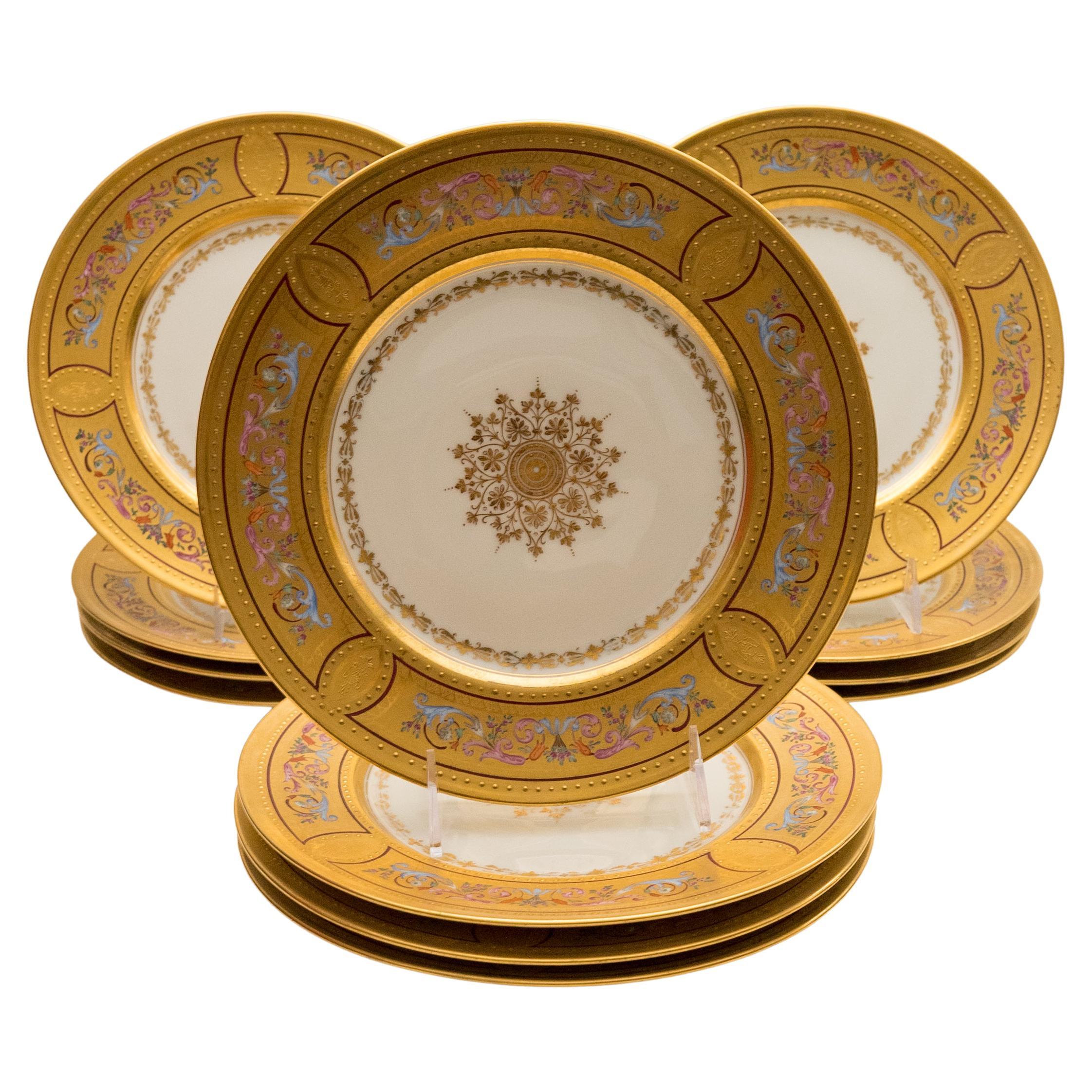 12 Royal Vienna Antique Gilt & Elaborate Enamel Dessert Plates, Circa 1890