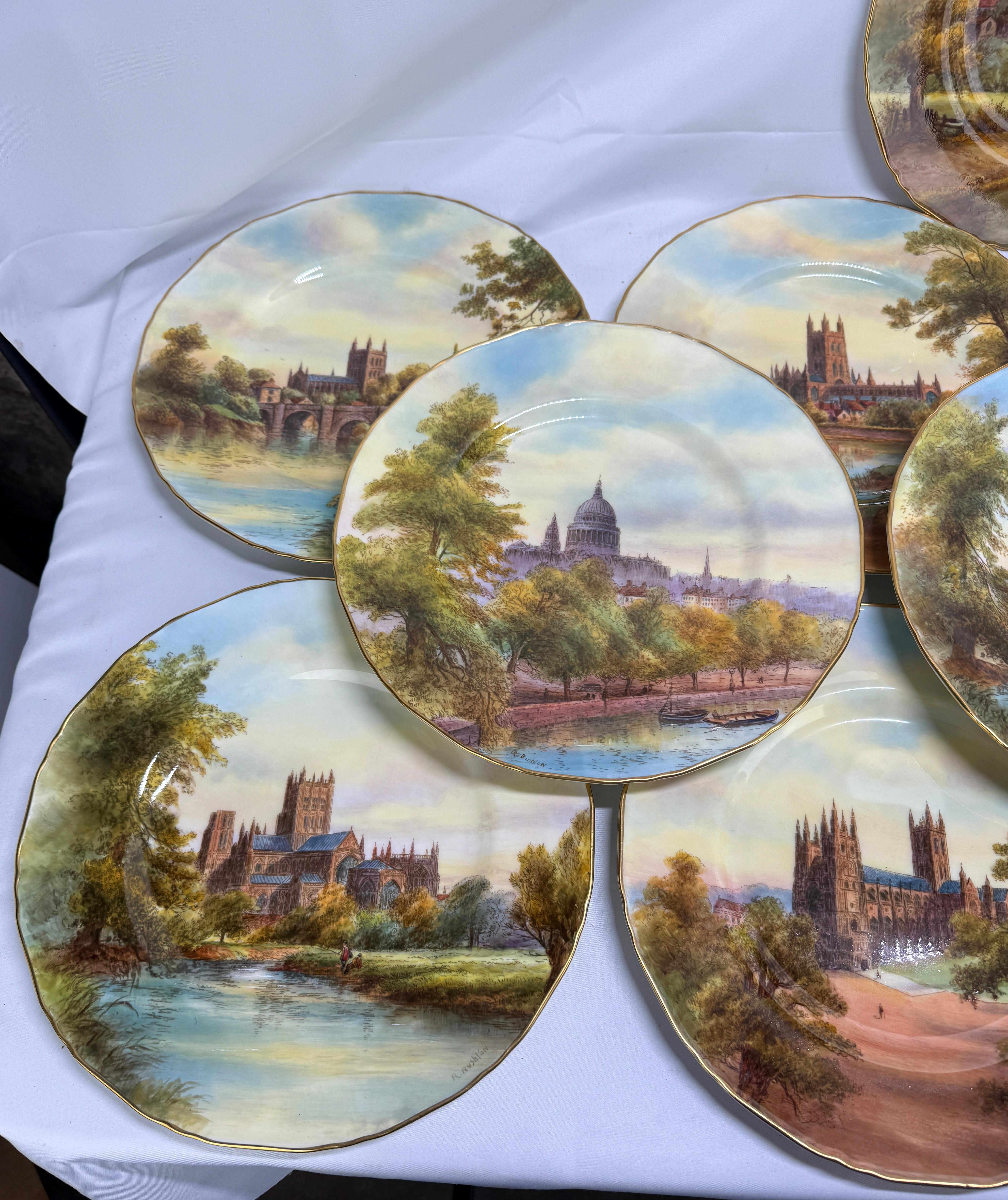 20th Century 12 Royal Worcester Hand-Painted Porcelain 