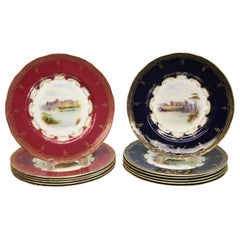 Antique 12 Royal Worcester Hand Painted Porcelain Dinner Plates, Various Castles, 1891