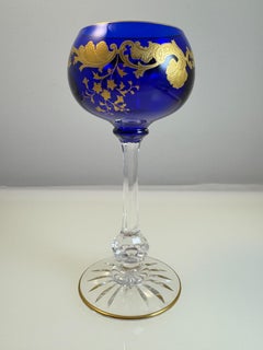 12 Saint Louis Cristal Massenet Or Roemer Overlay Bleu Cobalt