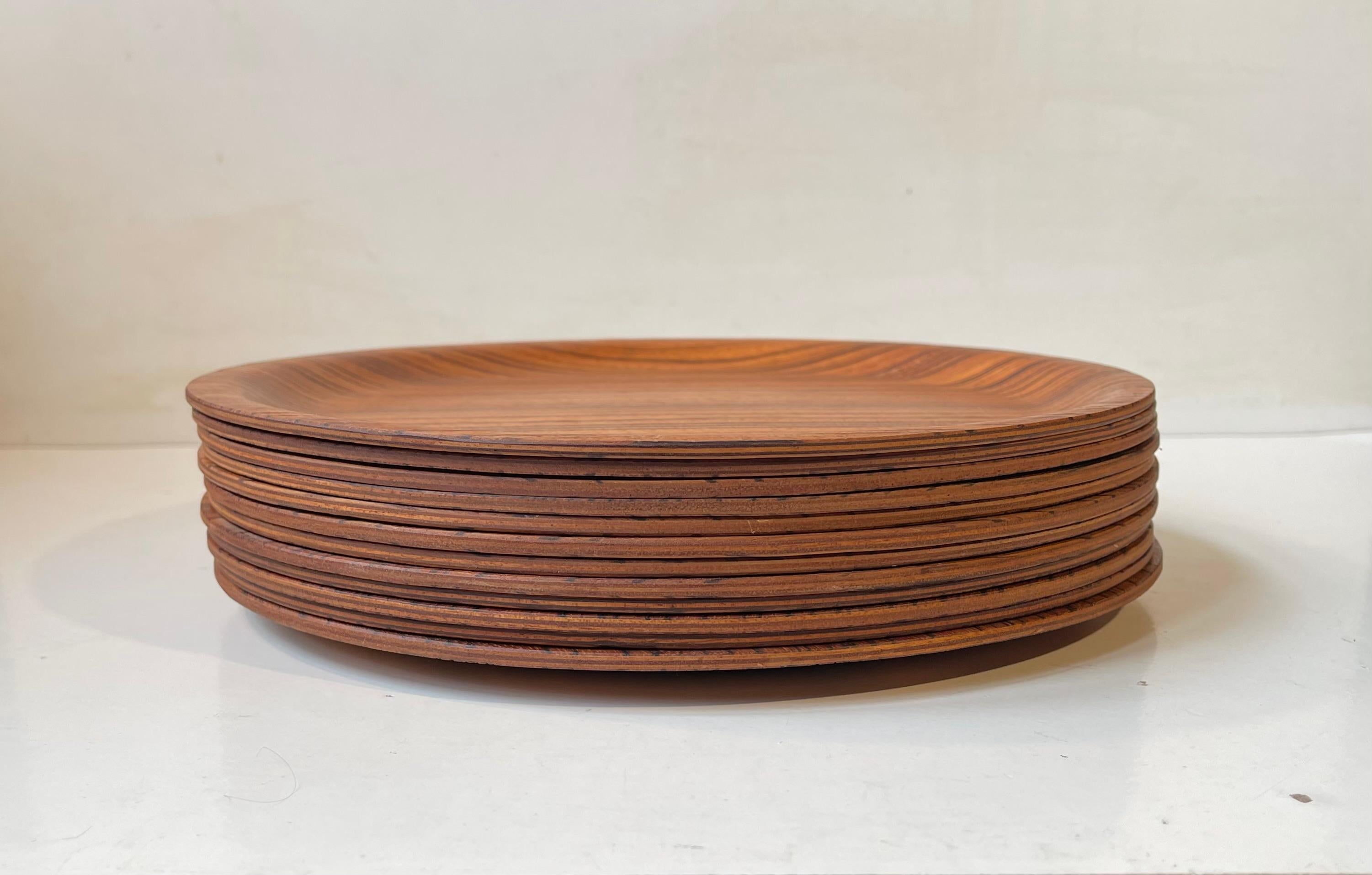 Pressed 12 Scandinavian Modern Plates in Zebrawood, 1960s For Sale