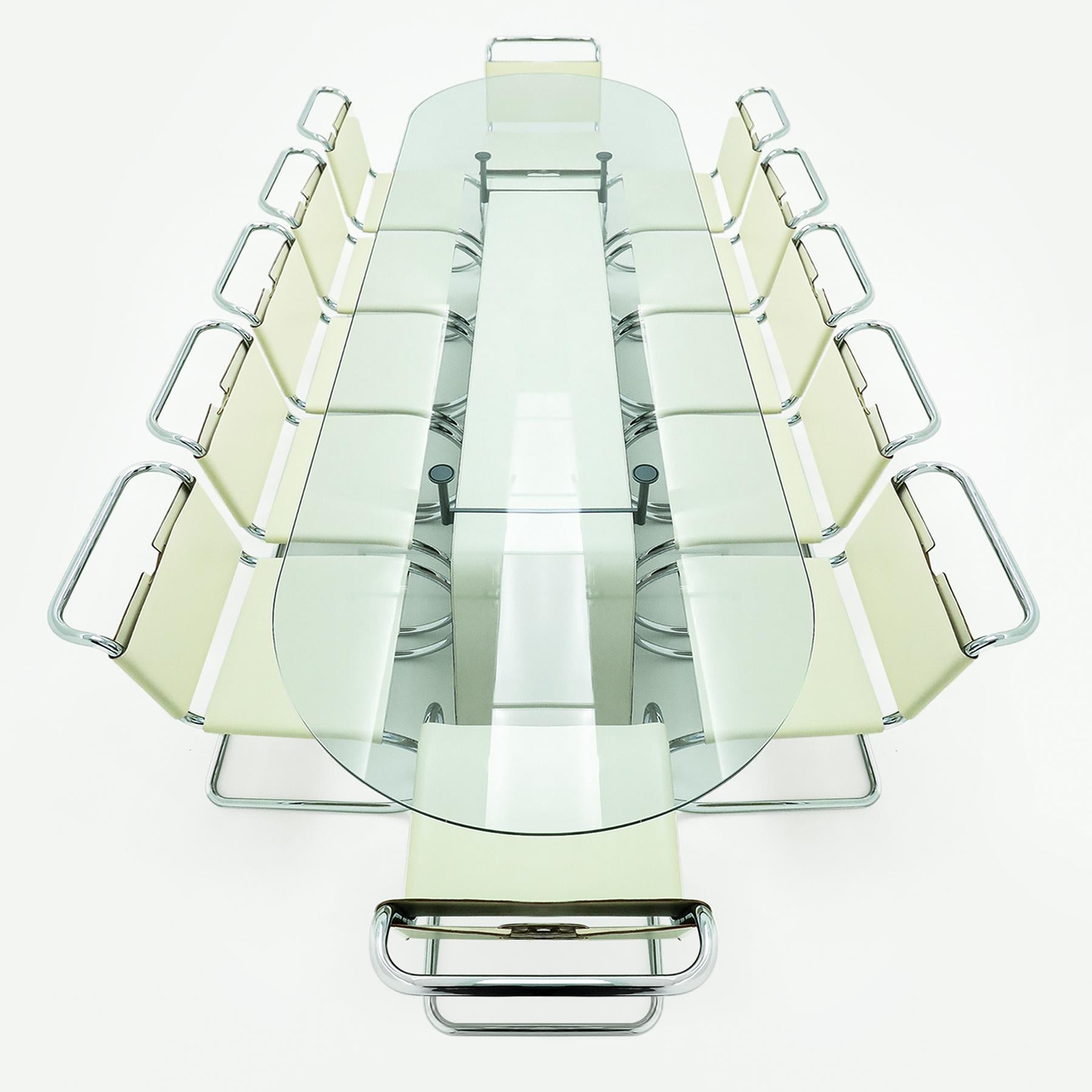 12 Sitze Vintage Matteo Grassi ovaler Esstisch aus Leder und Glas mit Rennbahnmotiven im Angebot 4