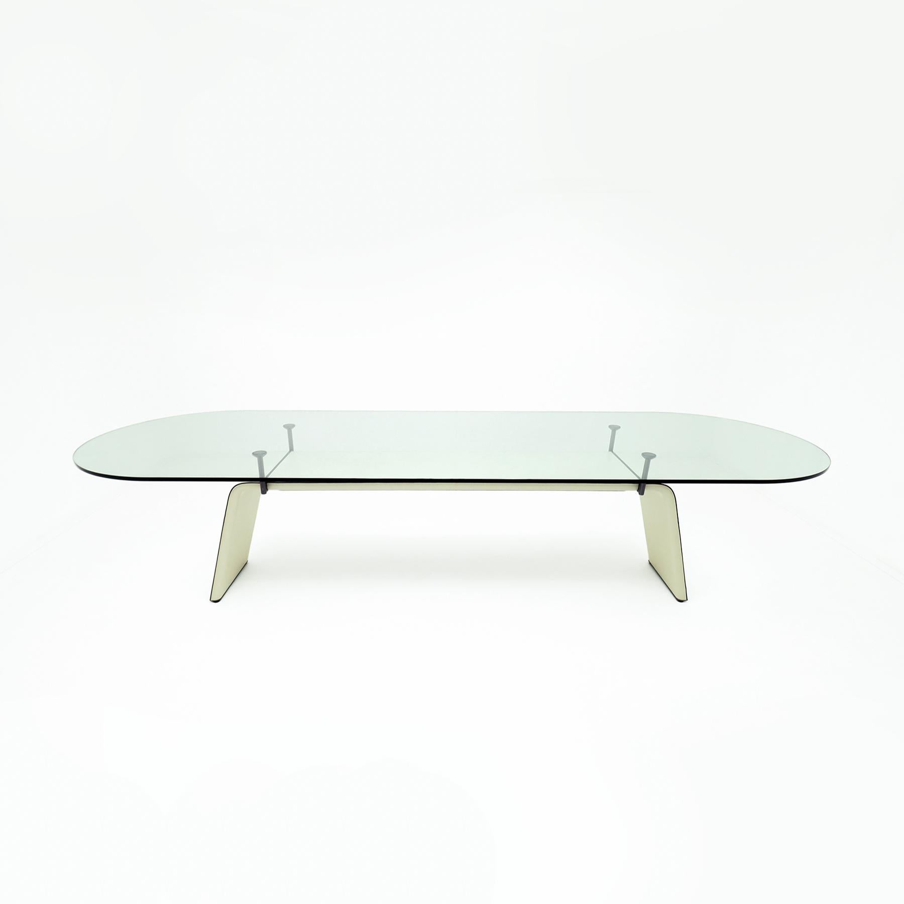 Italian 12 seat Vintage Matteo Grassi leather and glass oval racetrack dining table For Sale
