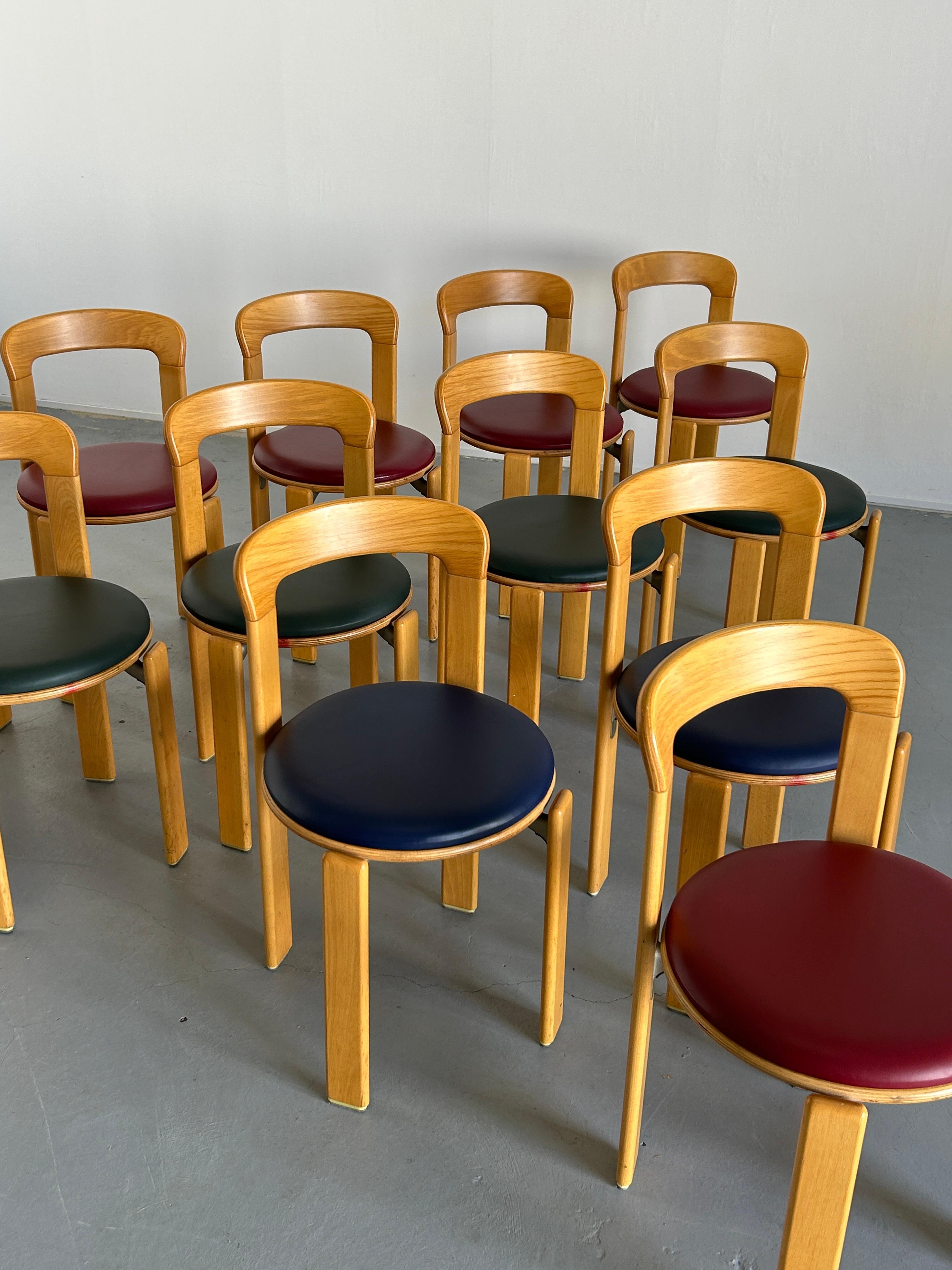 Late 20th Century 12-Set Bruno Rey Stackable Mid-Century Modern Dining Chairs for Kusch & Co, 90s