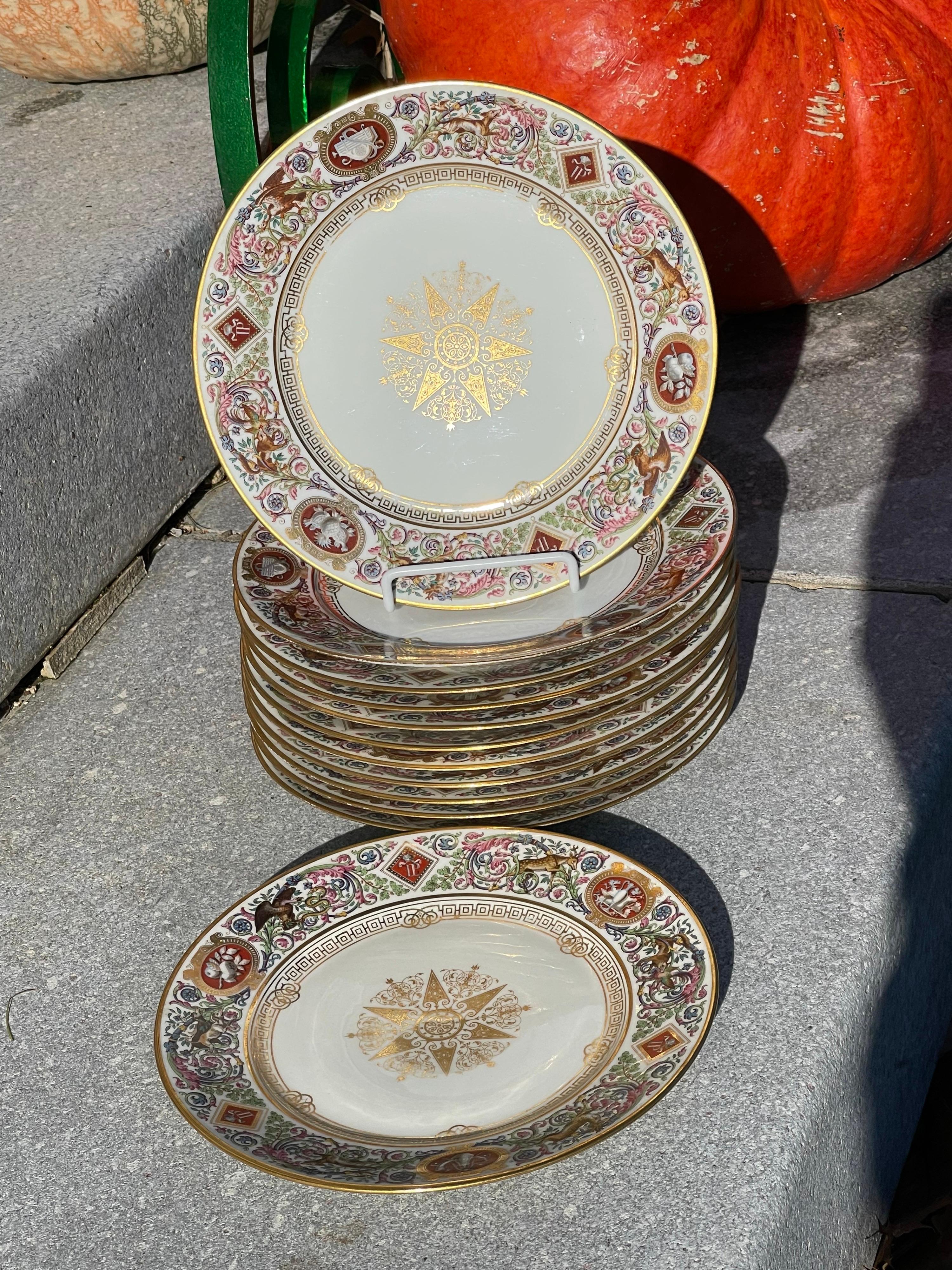 19th Century 12 Sevres Louis Philippe Hunting Plates For Sale