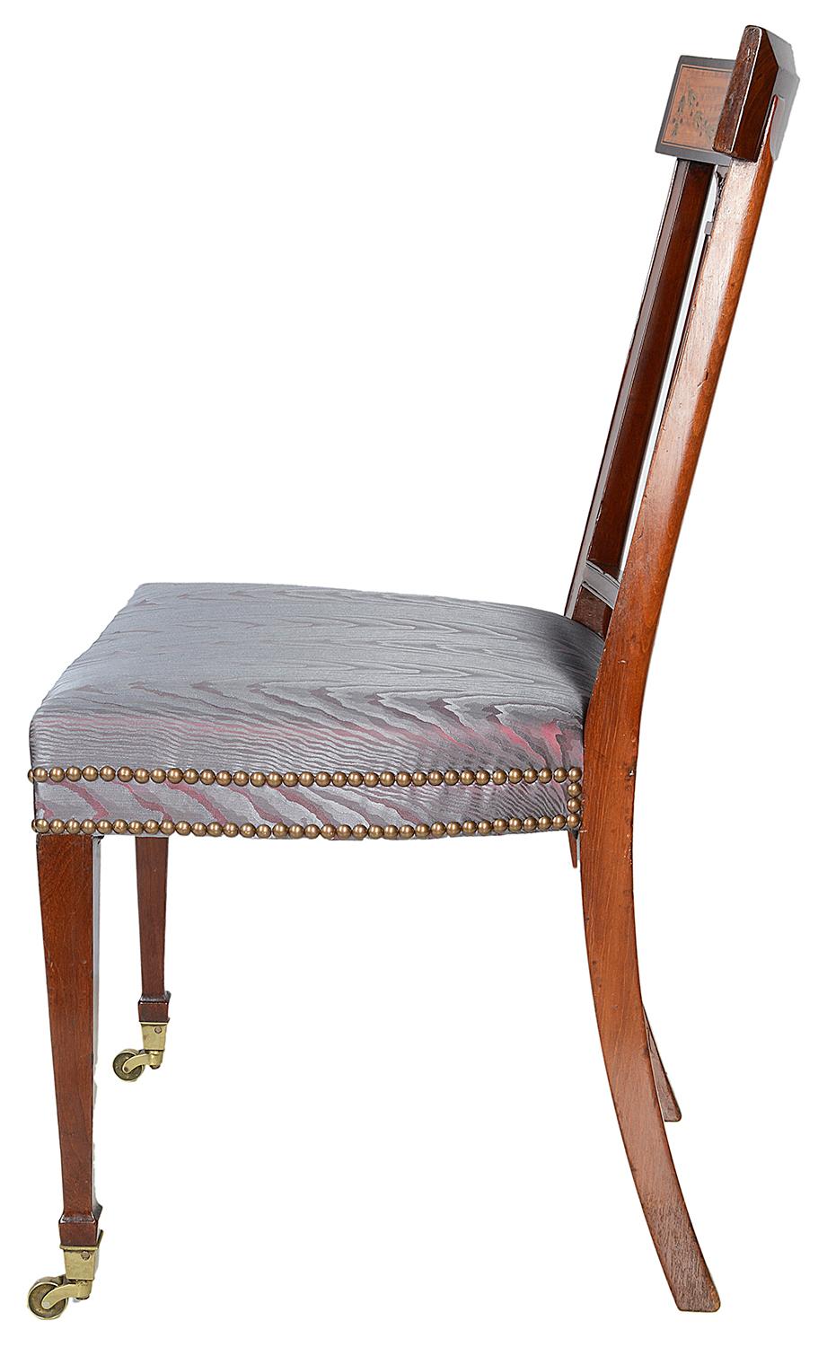 Inlay 12 Sheraton Revival Dining Chairs, 19th Century