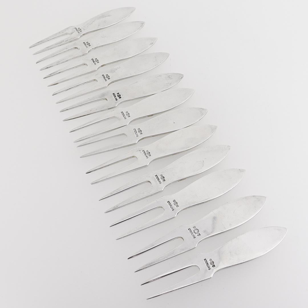 American 12 Shreve Art Deco Sterling Silver Cocktail or Hors d'oeuvres Picks / Forks For Sale