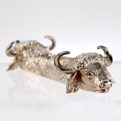 12 Signed Figural French Sterling Silver Water Buffalo Knife Rests