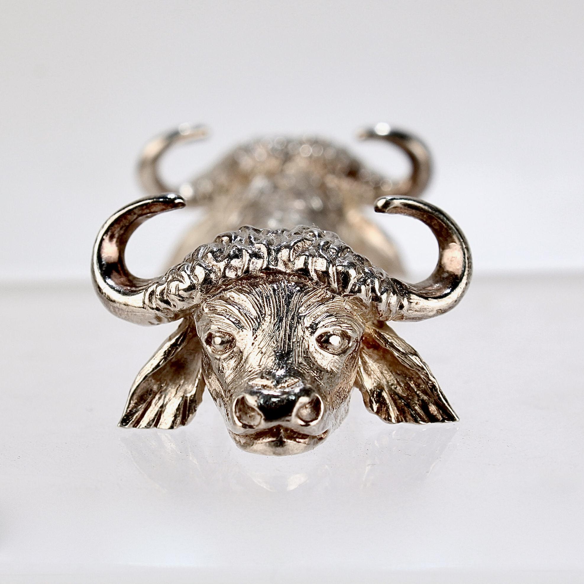 Belle Époque 12 Signed Figural French Sterling Silver Water Buffalo Knife Rests