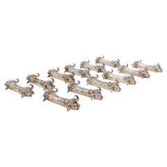 12 Signed Figural French Sterling Silver Water Buffalo Knife Rests