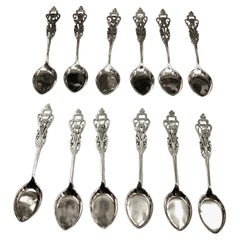 12 Silver Icecream Spoons Engraved and Pierced with Thistles, Sheffield, 1907
