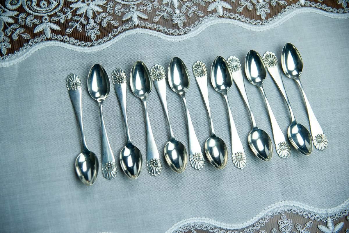 12 Silver Mocha Spoons, circa 1951 For Sale 2