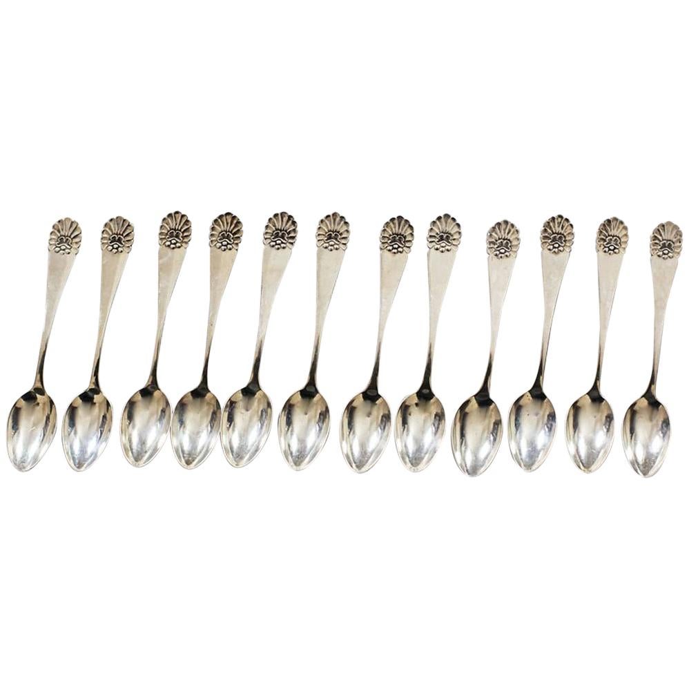 12 Silver Mocha Spoons, circa 1951 For Sale