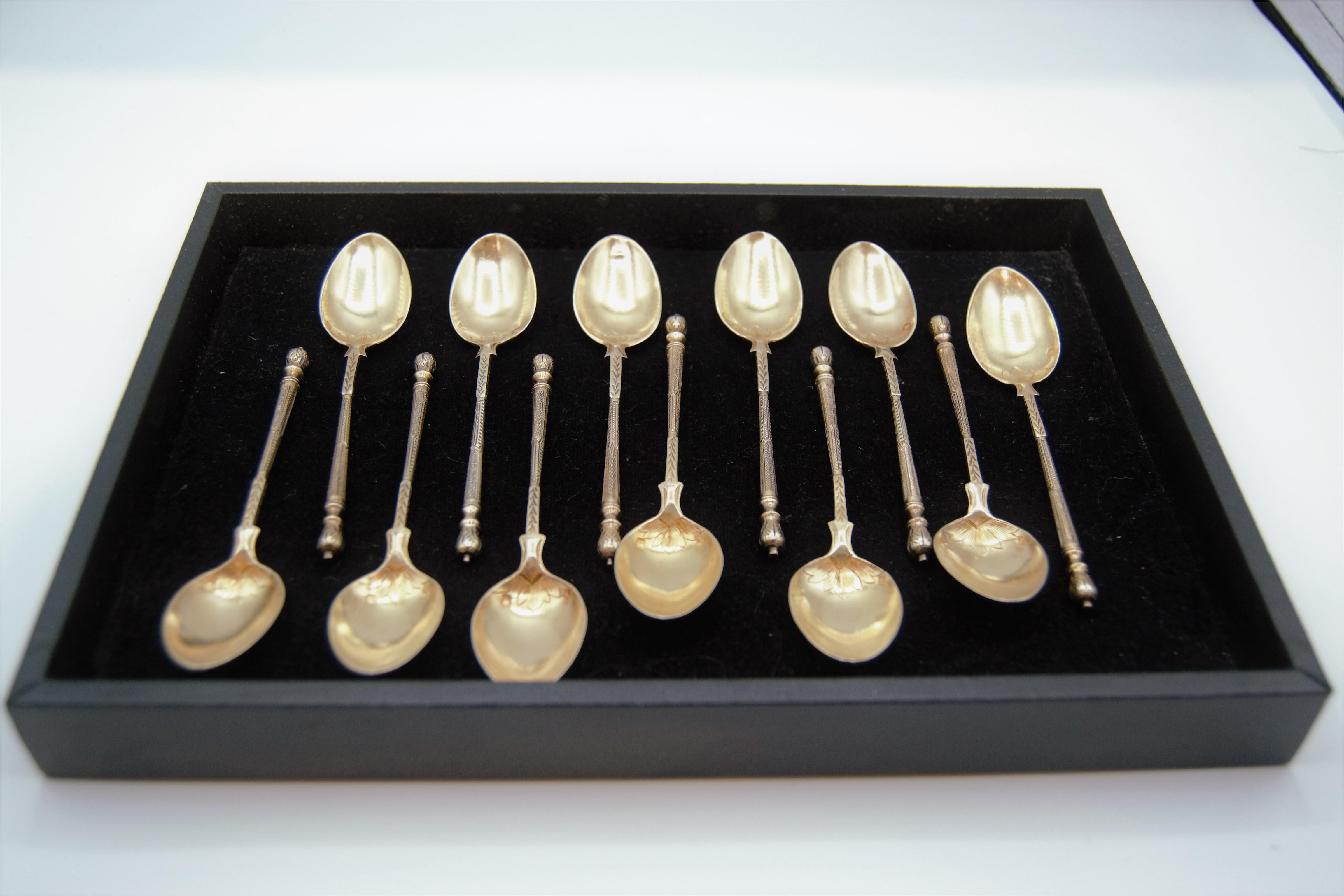 French 12 Small Vermeil, Solid Silver Gilded Spoons For Sale
