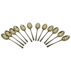 12 Small Vermeil, Solid Silver Gilded Spoons