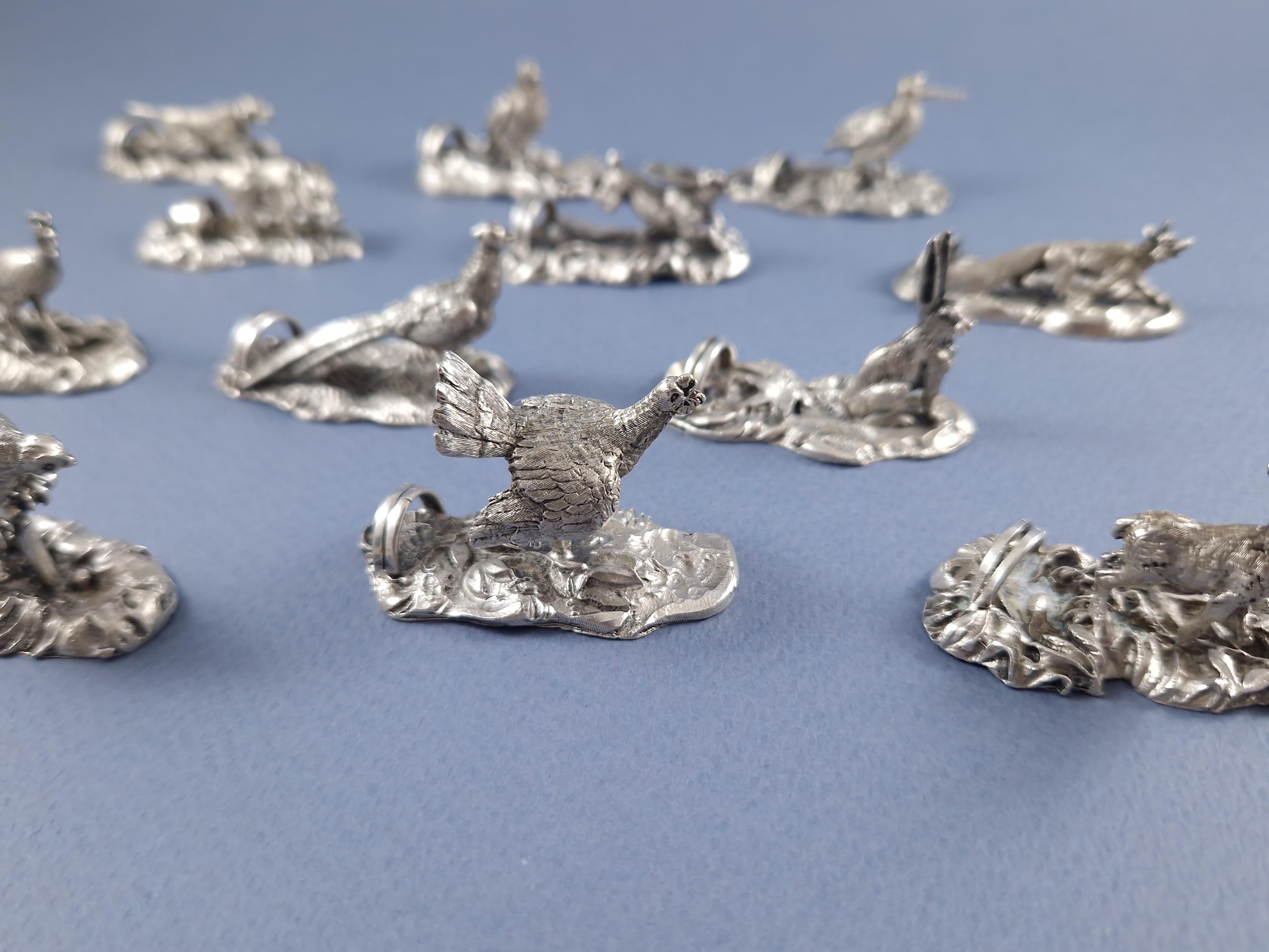 12 Solid Silver Animal Place Cards Holder In Good Condition In Saint-Ouen, FR