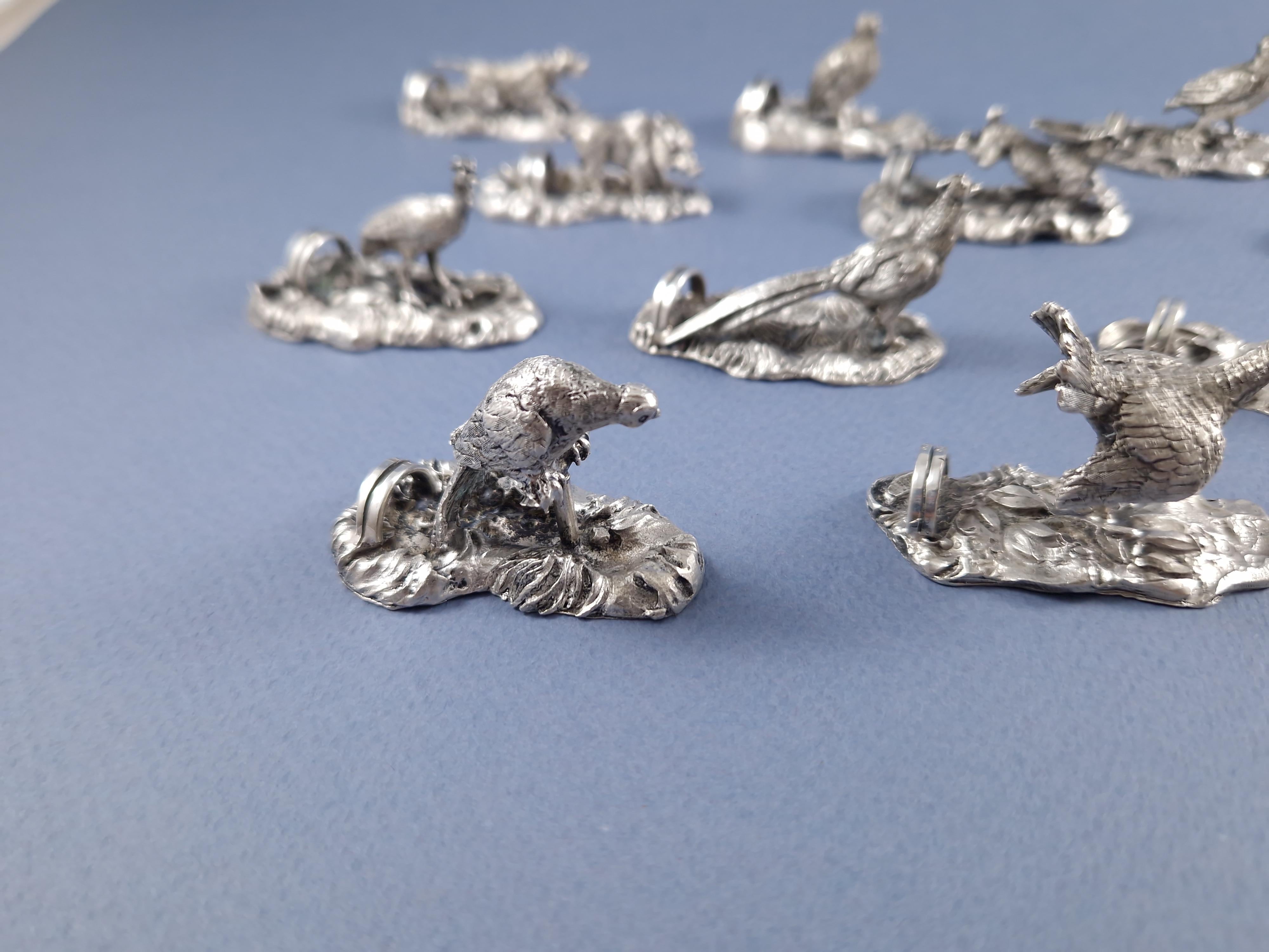 Mid-20th Century 12 Solid Silver Animal Place Cards Holder