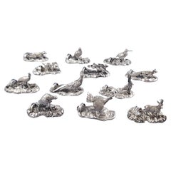 12 Solid Silver Animal Place Cards Holder