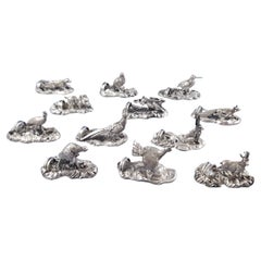 Vintage 12 Solid Silver Animal Place Cards Holder