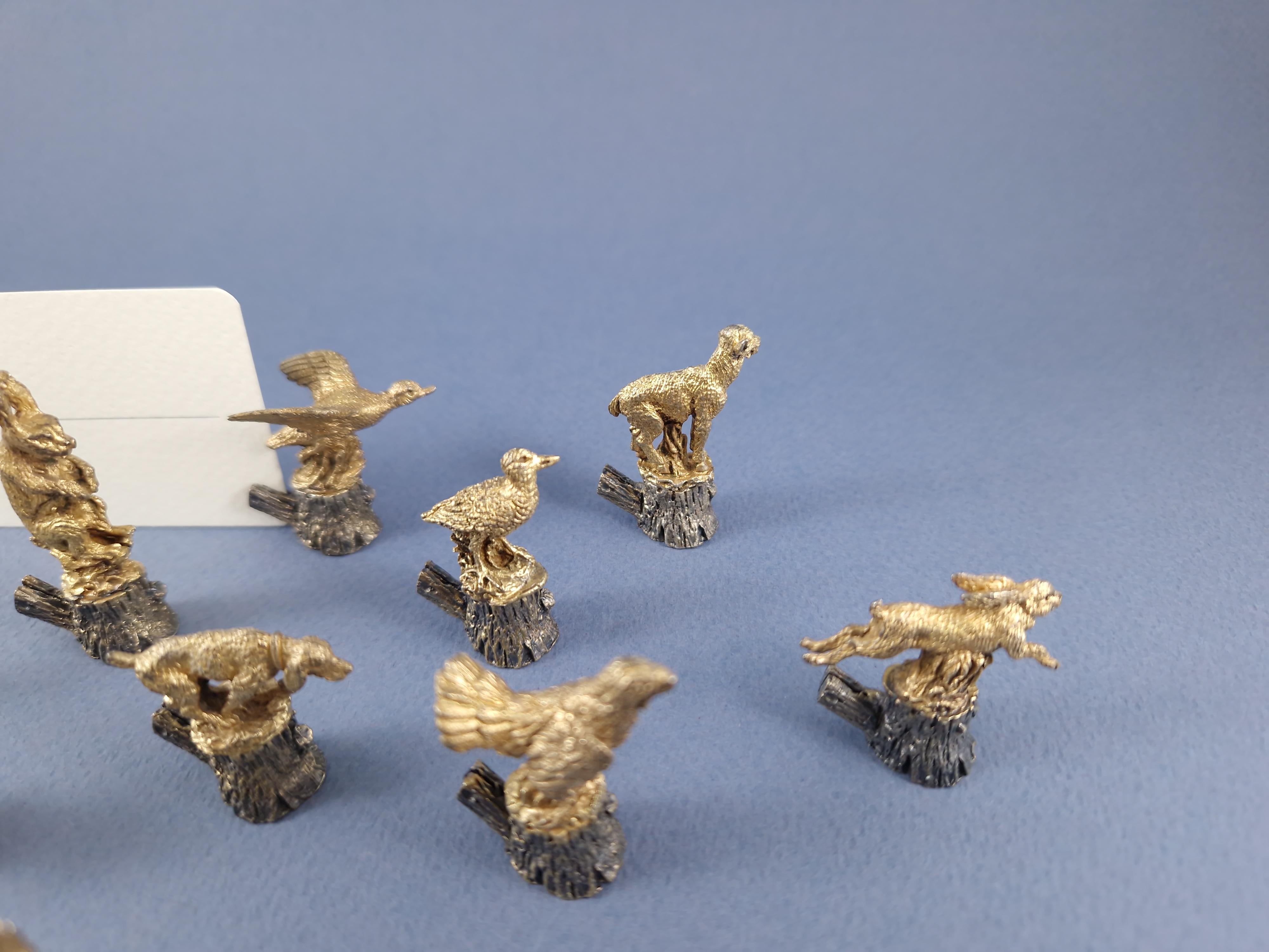 Italian 12 Solid Silver Place Card Holders Animals