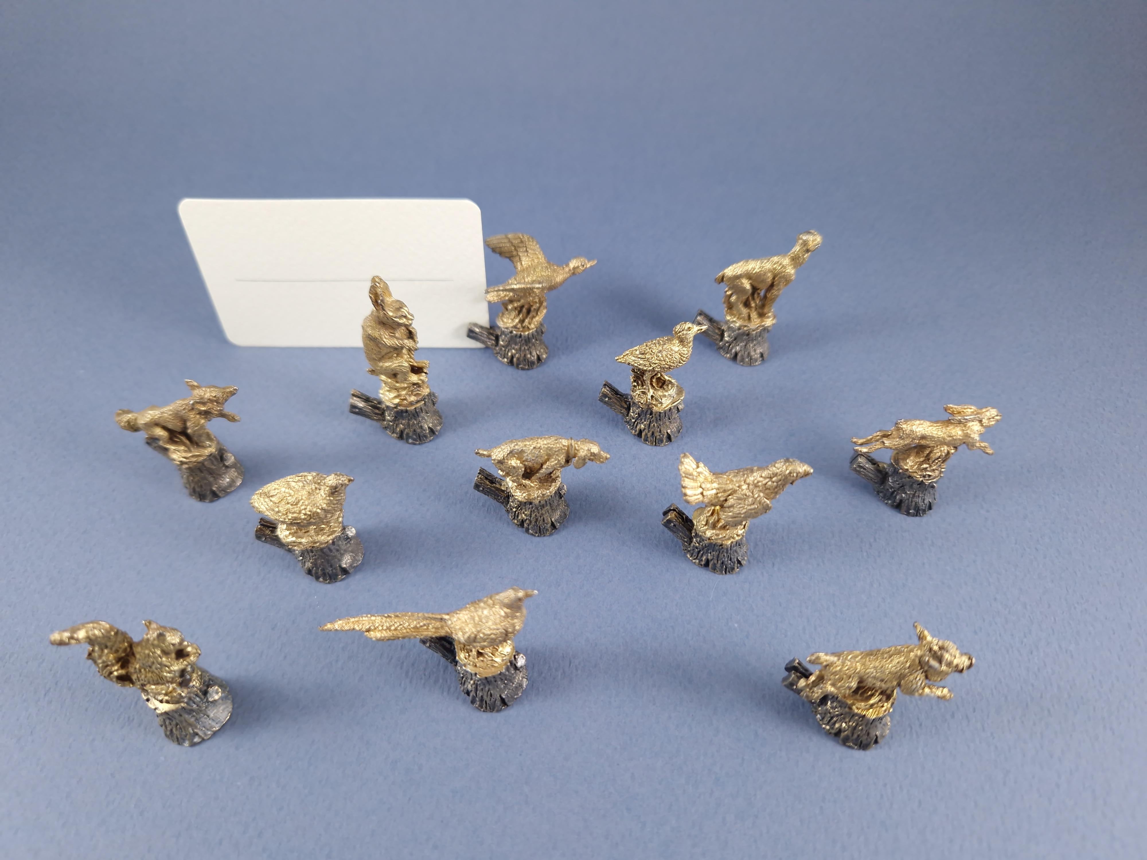 Late 20th Century 12 Solid Silver Place Card Holders Animals