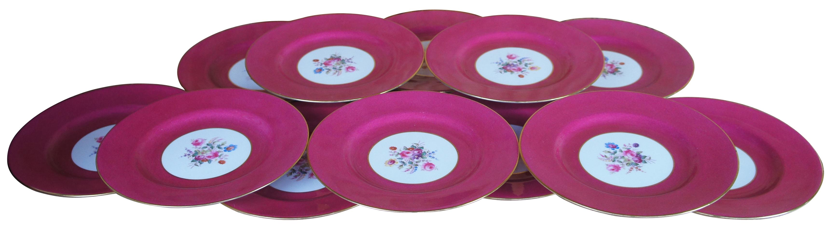 12 Spode Copelands China Salad Plates Floral Bouquet Pink Magenta R9282 In Good Condition In Dayton, OH