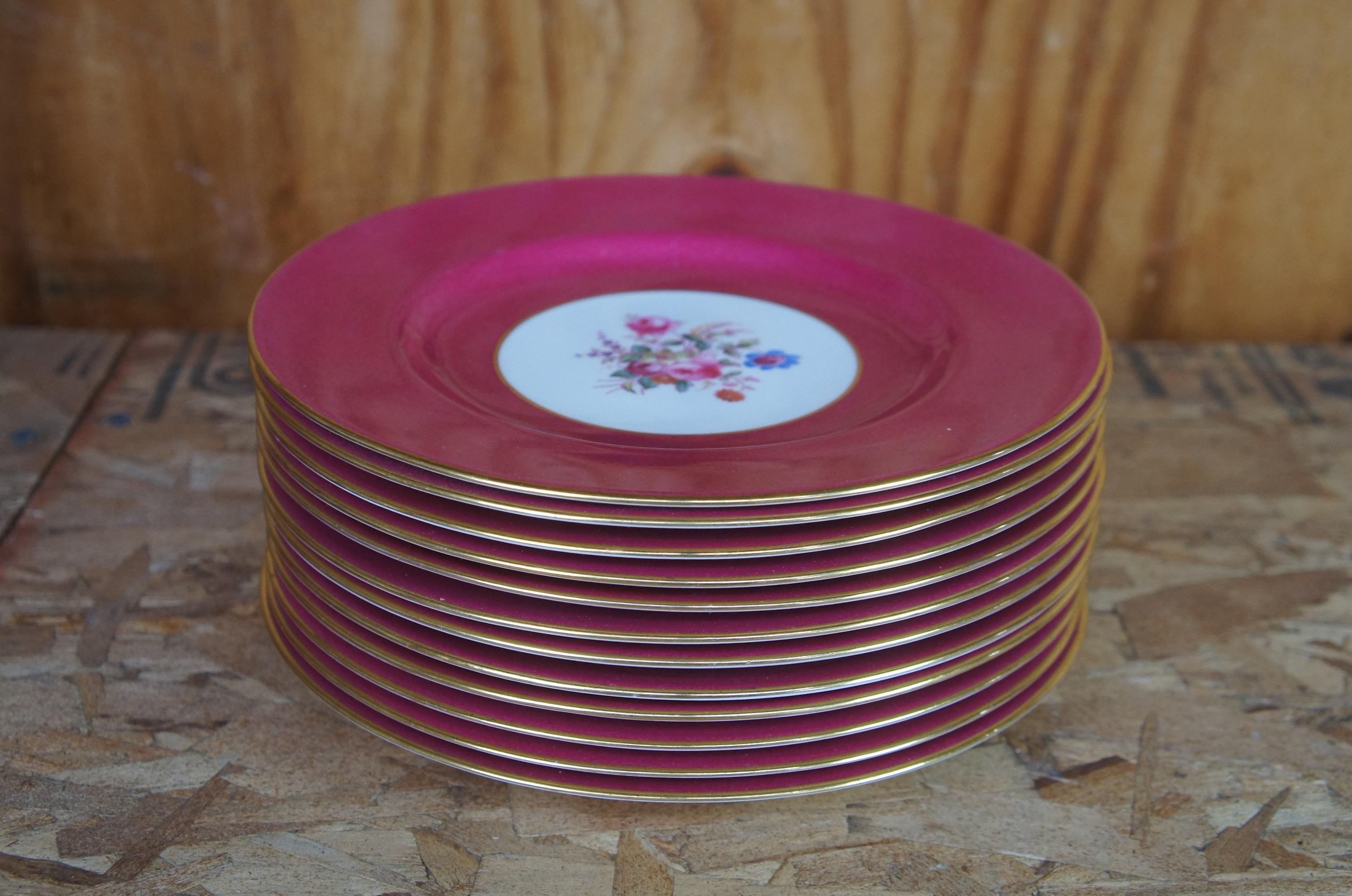 20th Century 12 Spode Copelands China Salad Plates Floral Bouquet Pink Magenta R9282